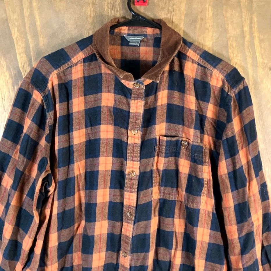 Eddie Bauer Eddie Bauer Womens Shirt Orange Multi Plaid Button Down Flannel Cotton Blend XL Size XL / US 12-14 / IT 48-50 - 2 Thumbnail