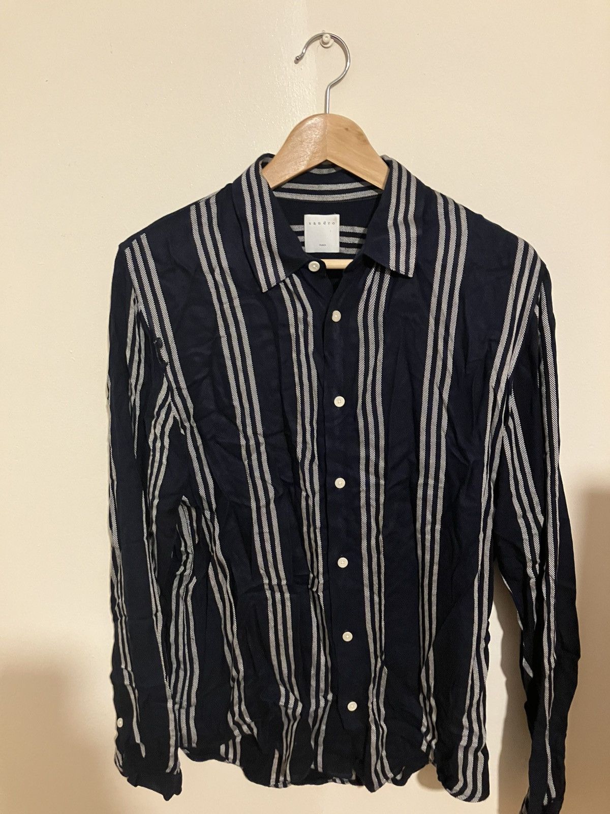 Sandro Viscose striped navy shirt Size US L / EU 52-54 / 3 - 1 Thumbnail