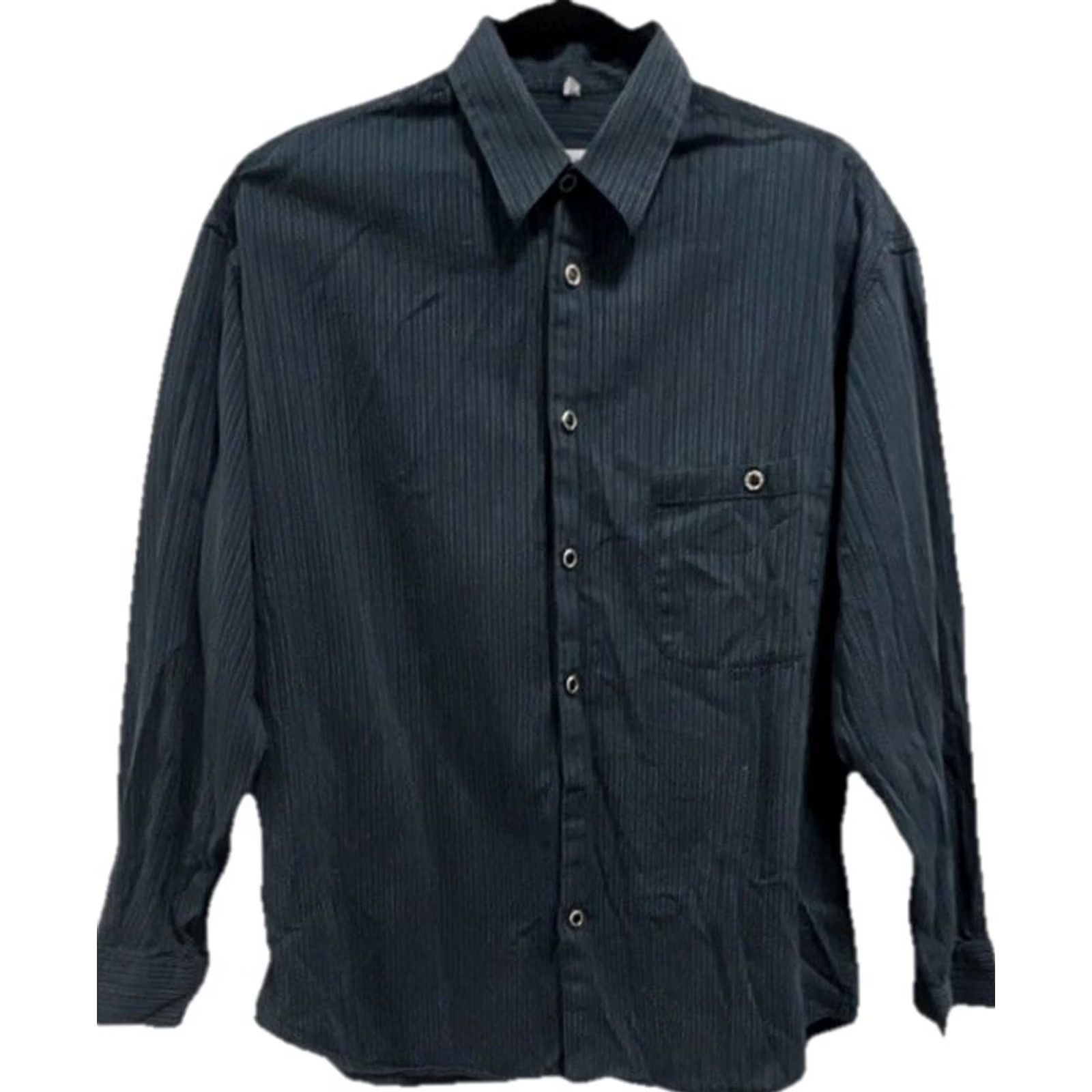 Vintage Giorgio Danieli Shirt Men Navy Textured Stripe Button-Front Long Sleeve Classic Fit Casual Size US L / EU 52-54 / 3 - 2 Thumbnail