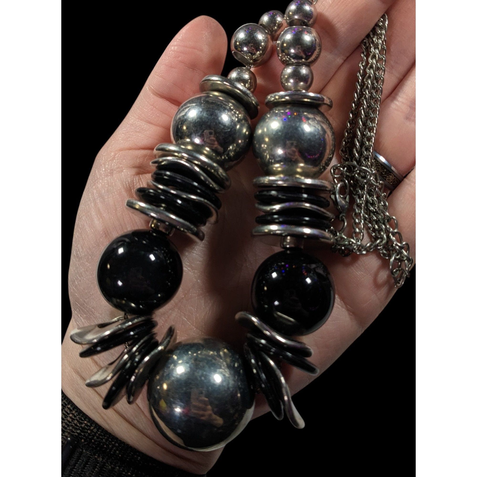 Other Bold Metallic Beaded Black And Silver Tone Statement Necklac Size ONE SIZE - 3 Thumbnail