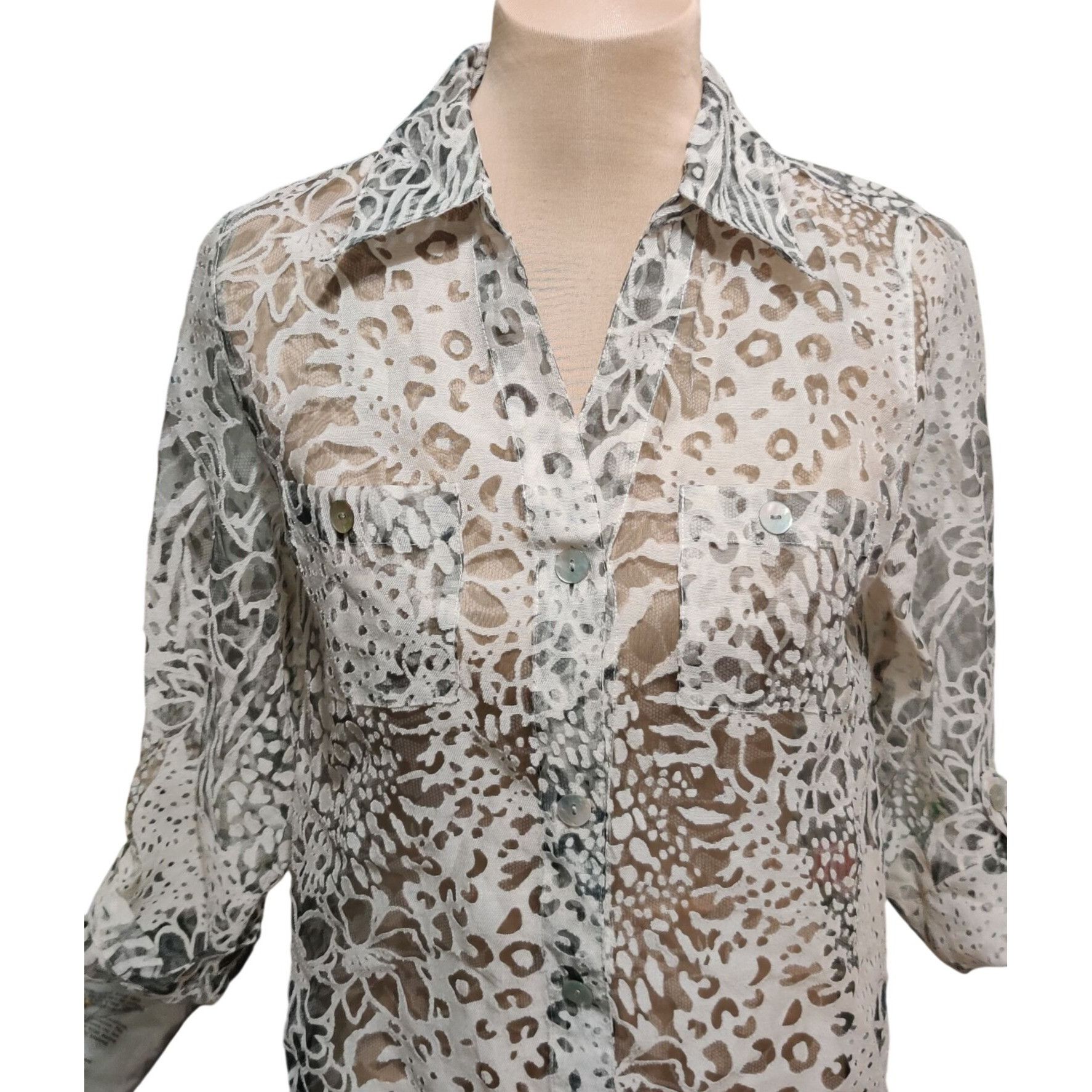 Vintage Ruby Rd S Womens White Blouse Neutral Vintage Sheer Button F Size S / US 4 / IT 40 - 2 Thumbnail