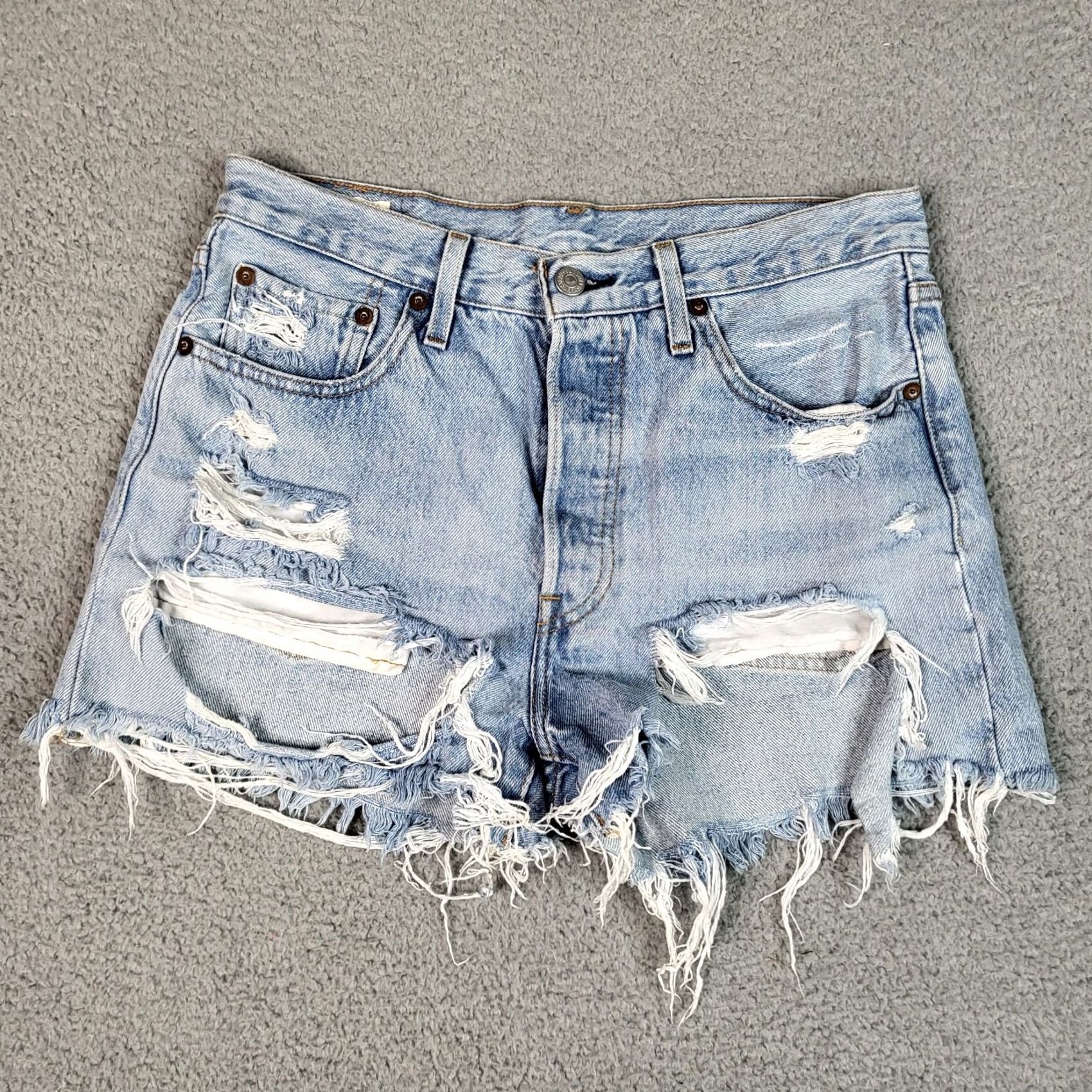 Levi's LEVI'S Women's Blue 100% Cotton Distressed Big E Casual Flat Front Short Size W27 Regular 27" Blue Size 27" / US 4 / IT 40 - 2 Thumbnail