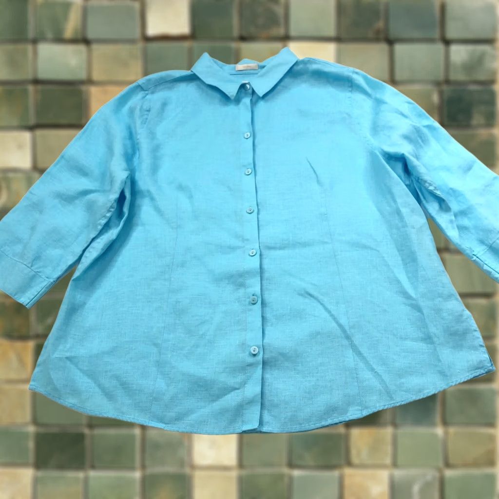 Vintage Chico's Shirt Button-Up Linen Blue LS Collared No Iron No Tag LG? 100% Linen Long Sleeve Casual Womens Regular Size L Size L / US 10 / IT 46 - 1 Thumbnail
