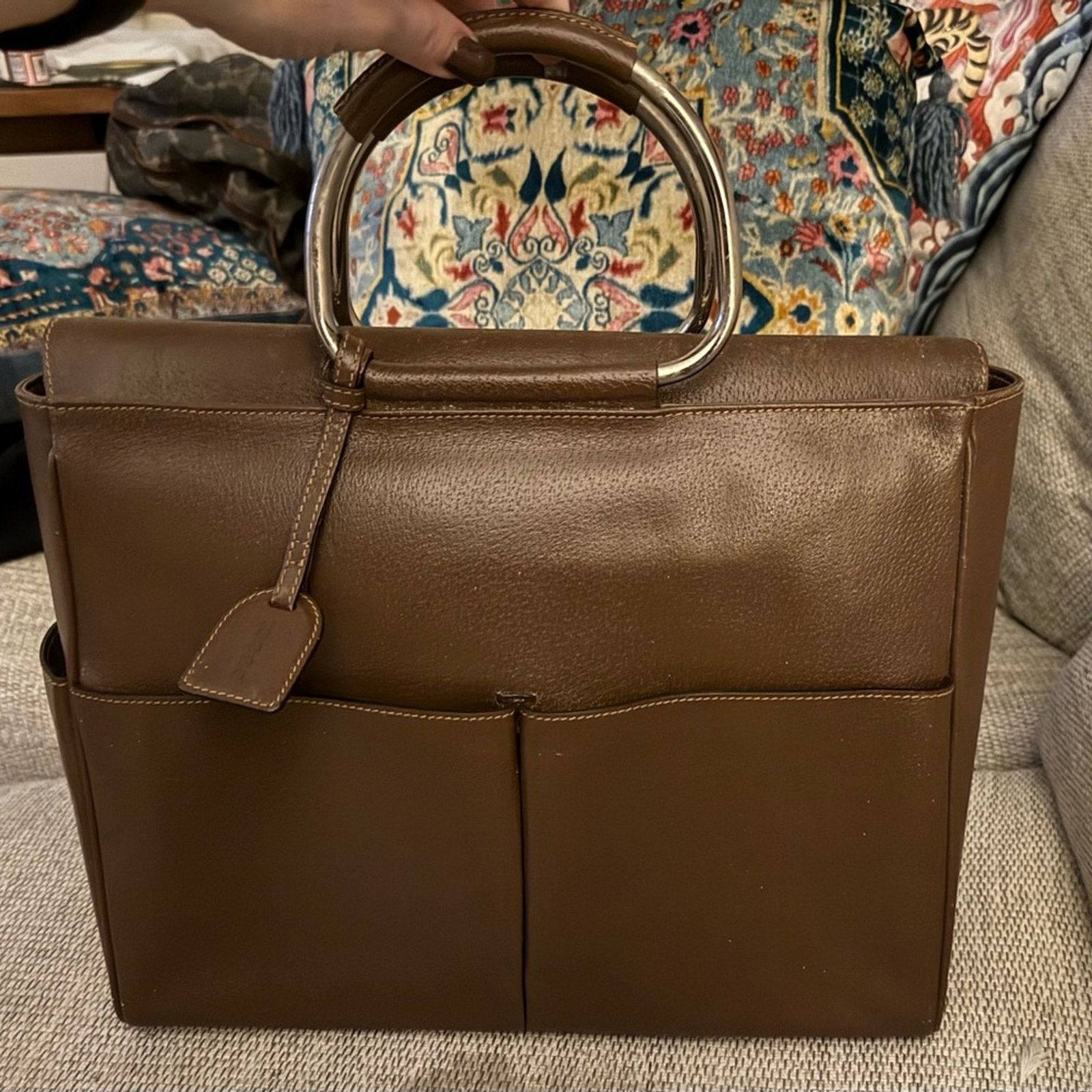 Gucci Gucci, Tom Ford era brown, leather tote w/circle top handles Size ONE SIZE - 1 Thumbnail