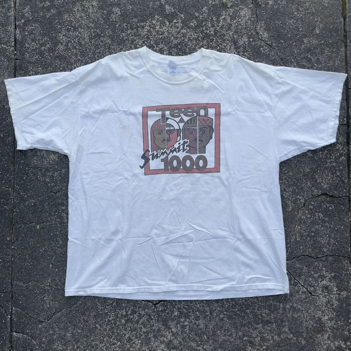 image of Rap Tees x Vintage Thrashed Bet Teen Summit 1000 Shirt in White/Brown, Men's (Size 2XL)