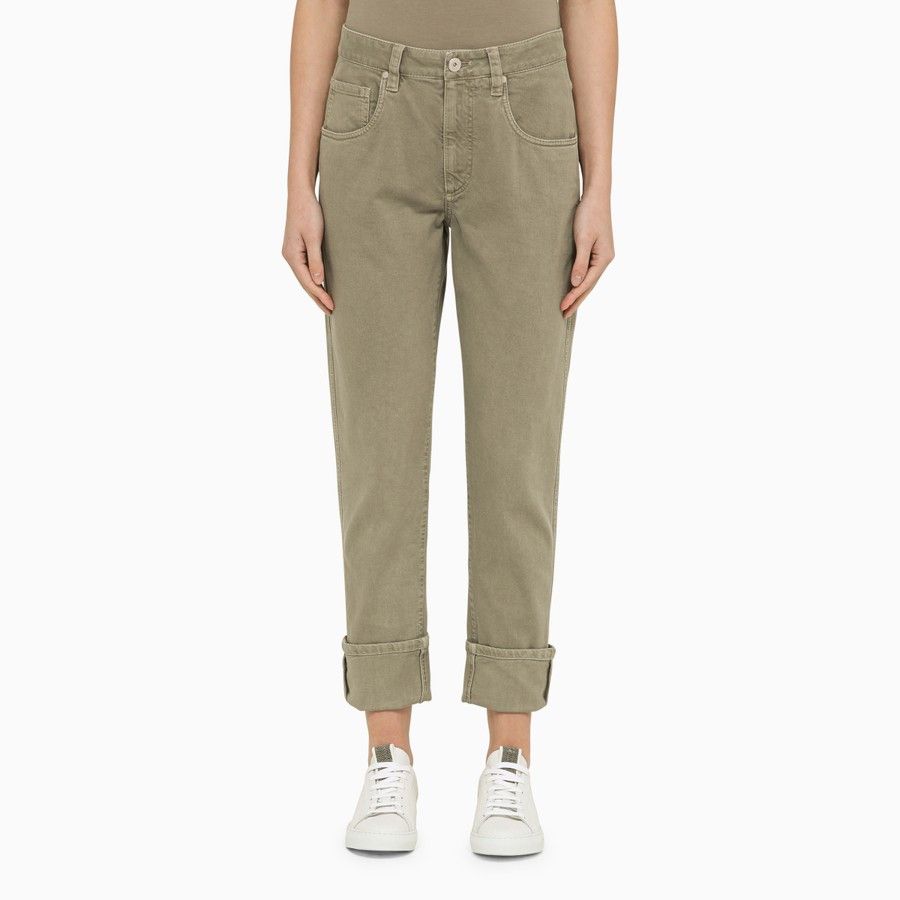 Brunello Cucinelli o1d2blof0824 Sfari Regular Cotton Trouser in Green Size 26" / US 2 / IT 38 - 1 Thumbnail