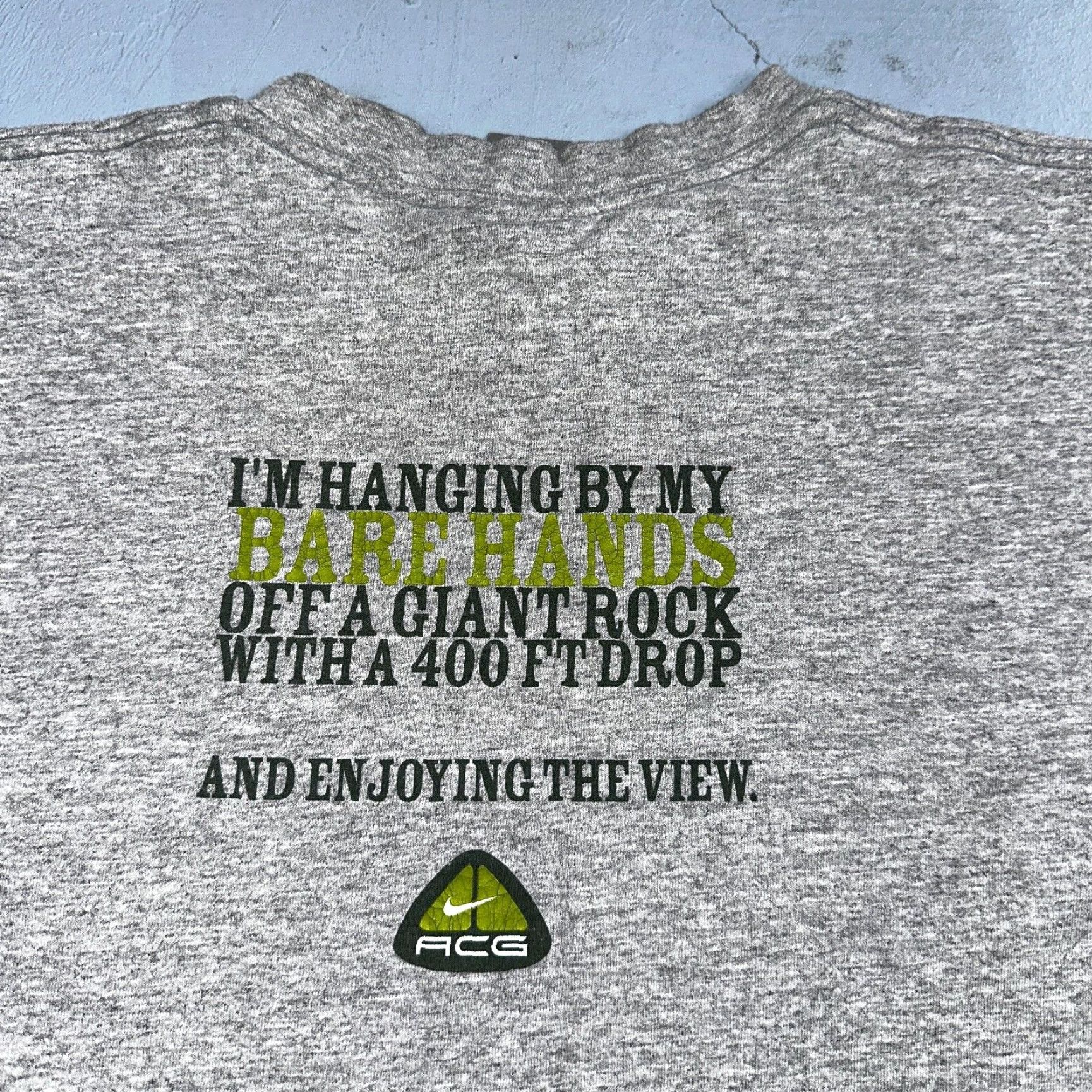 Nike VINTAGE Nike ACG What Are You On T Shirt Climbing Hiking Bare Hands Y2K 2000s RARE Mens L Gray Crew Neck Short Sleeve Graphic Print 70s 80s 90s Size US L / EU 52-54 / 3 - 5 Thumbnail