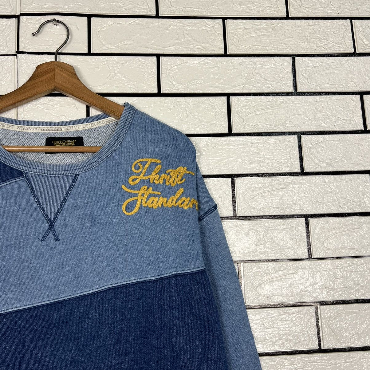 Japanese Brand THRIFT STANDARD Patchwork Sweatshirt Denim Style #4067-C185 Size US M / EU 48-50 / 2 - 4 Thumbnail