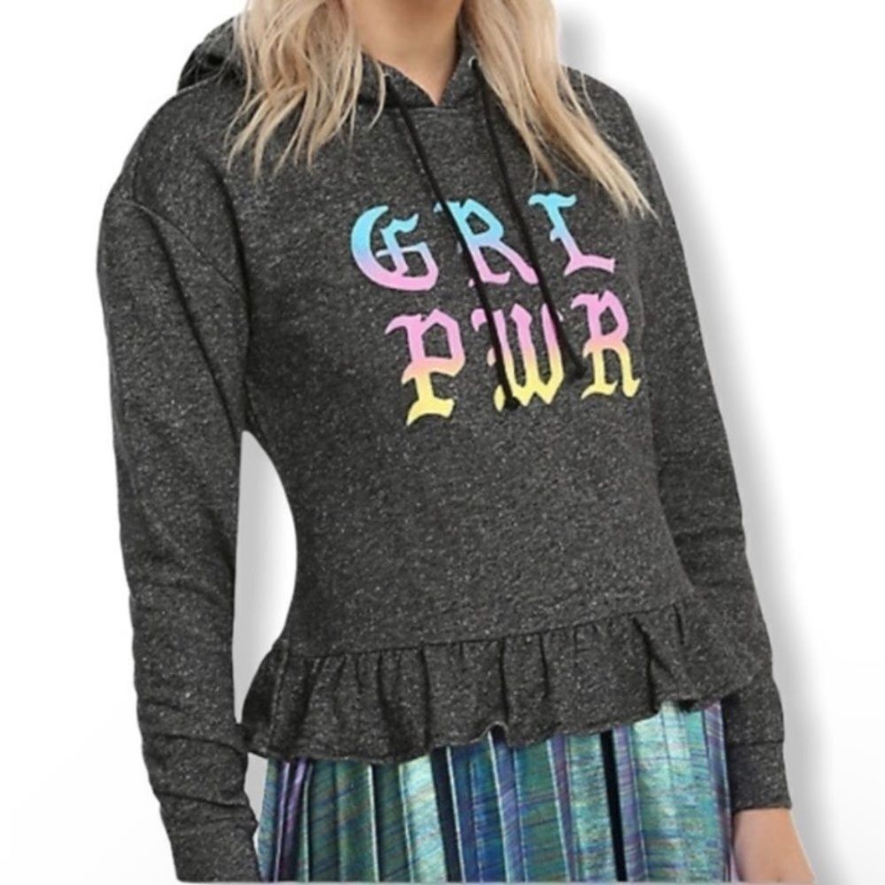 Other Hot Topic Women’s GRL PWR Cropped Hoodie Size S Gray Ruffle Size S / US 4 / IT 40 - 1 Thumbnail