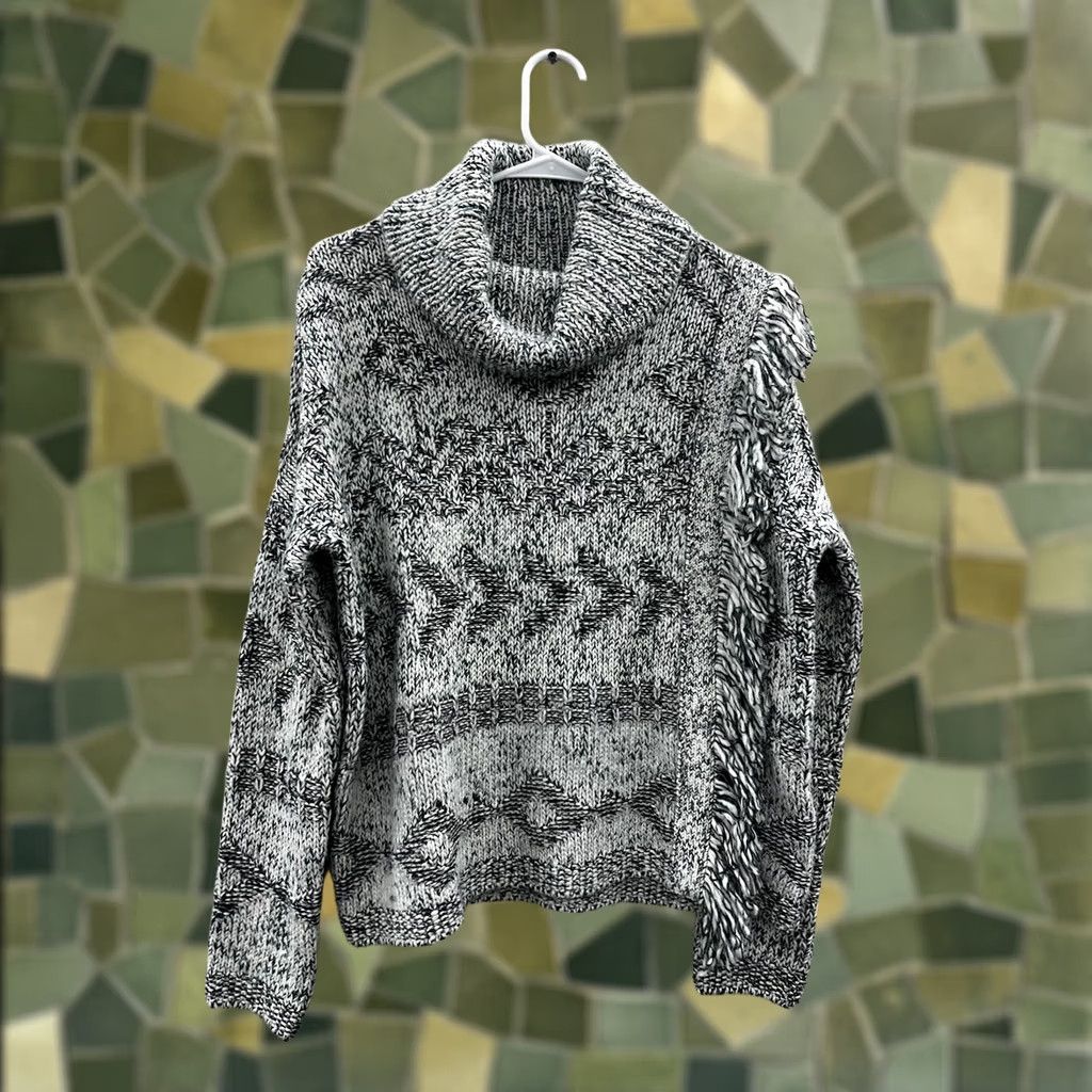 Lucky Brand Lucky Brand Womens Sweater Turtleneck Fringe Pullover White Green Geometric Knit M Regular Bohemian Furthest Improved Size M / US 6-8 / IT 42-44 - 1 Thumbnail