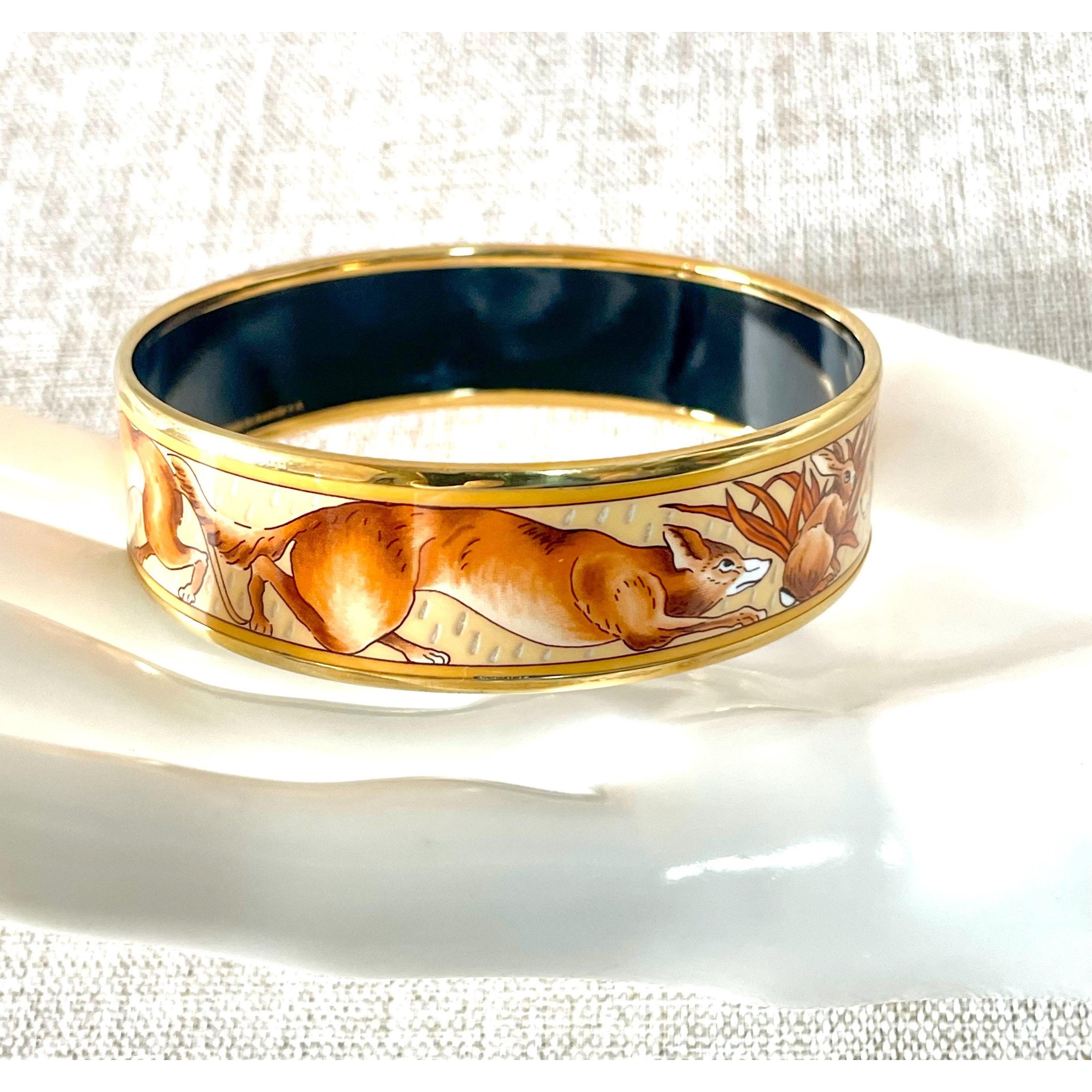Hermes Vintage HERMES gold and brown tone enamel bangle, rabbit dog Size ONE SIZE - 7 Thumbnail