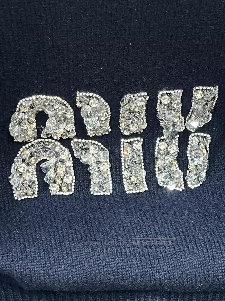 Miu Miu Miu Miu 42 Blue sequined Logo knitted sweater Size L / US 10 / IT 46 - 4 Thumbnail
