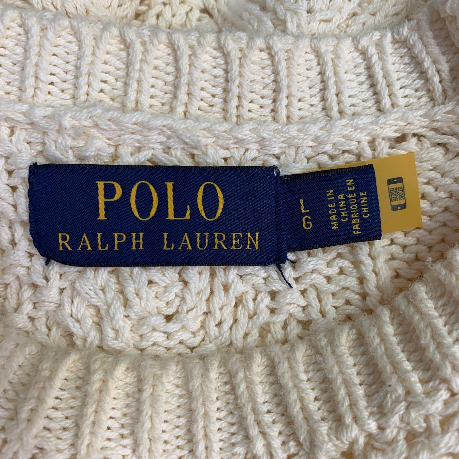 Polo Ralph Lauren Size L Cream Cable Knit Cotton Crew Neck Sweater Size US L / EU 52-54 / 3 - 10 Thumbnail