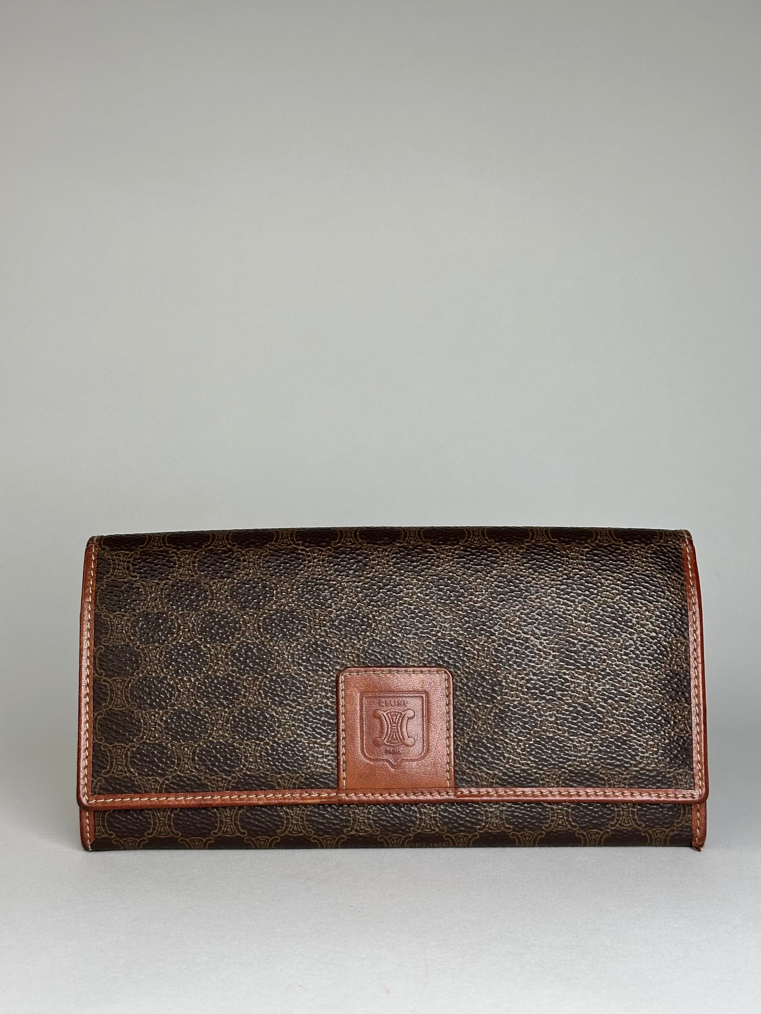 Celine Vintage Paris Triomphe Monogram Leather Long Wallet Brown Size ONE SIZE - 1 Thumbnail