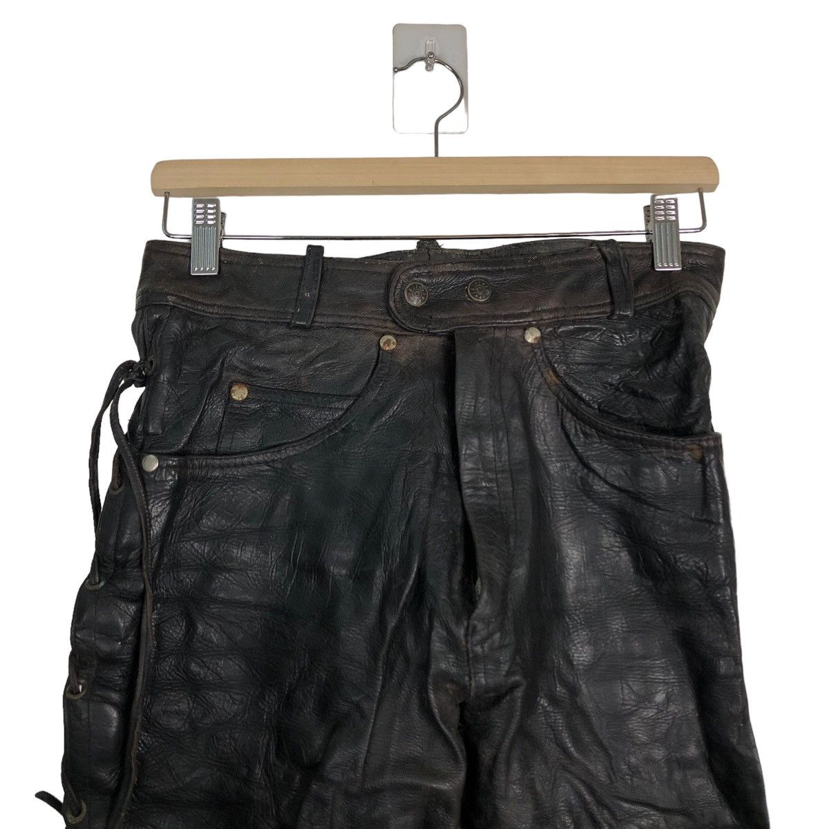 Genuine Leather 🔥Rare Bondage Genuine Leather Pants Issey Miyake Japan Size US 28 / EU 44 - 3 Thumbnail