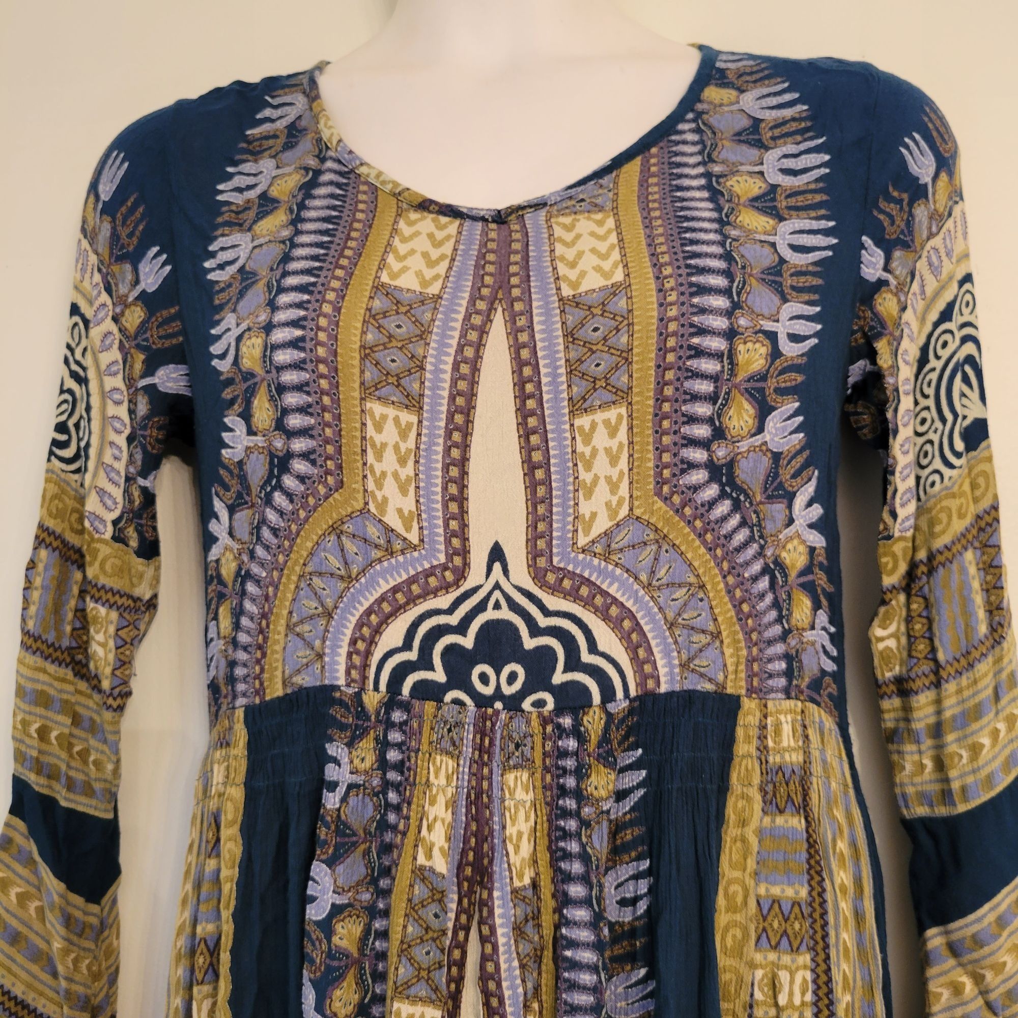 Vintage Earthbound Trading Boho Maxi Dress Ethnic Print Flared Sleev Size M / US 6-8 / IT 42-44 - 7 Thumbnail