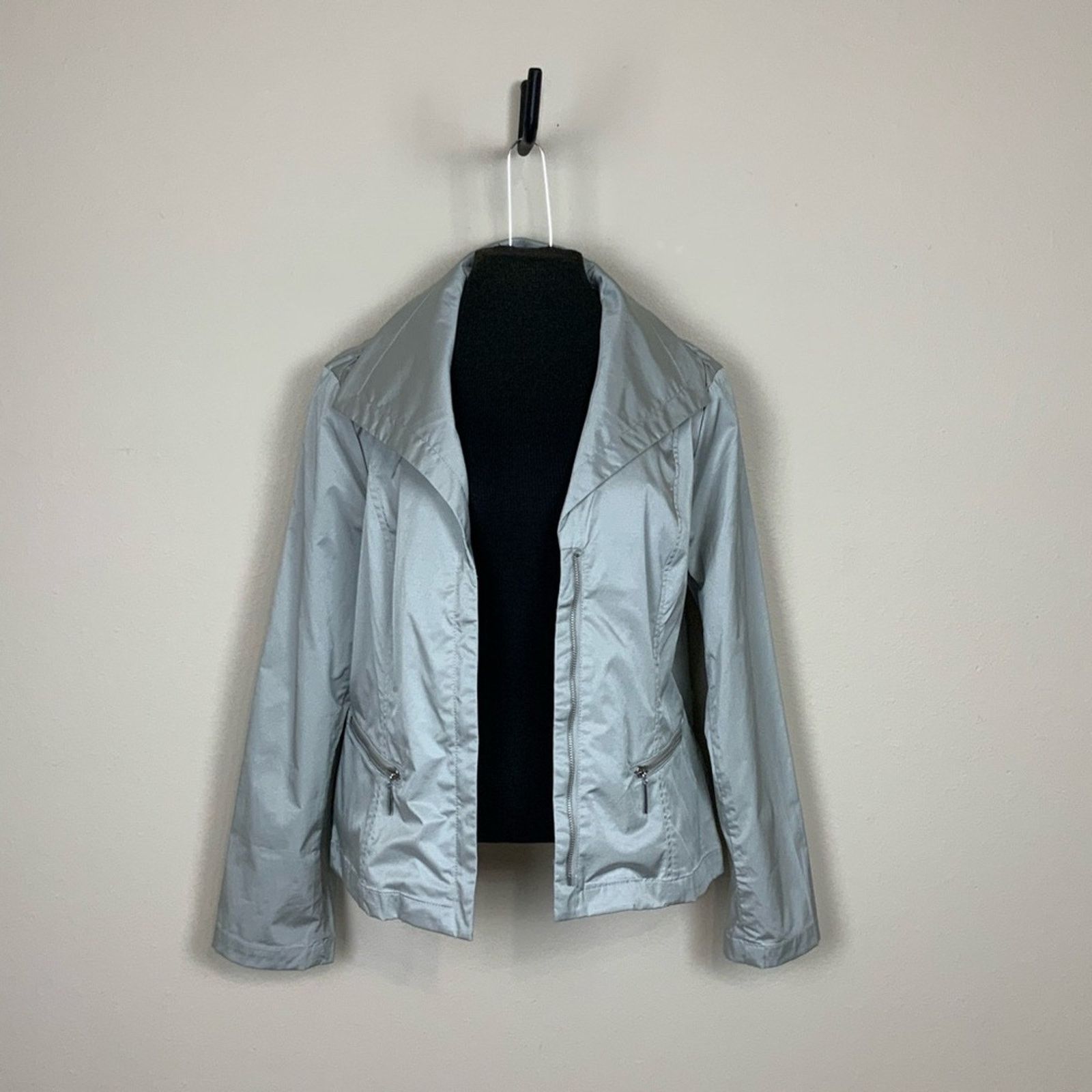Chicos Chico's Carlynn Jacket Front Zip Metallic Sheen Gray Large Size L / US 10 / IT 46 - 5 Thumbnail
