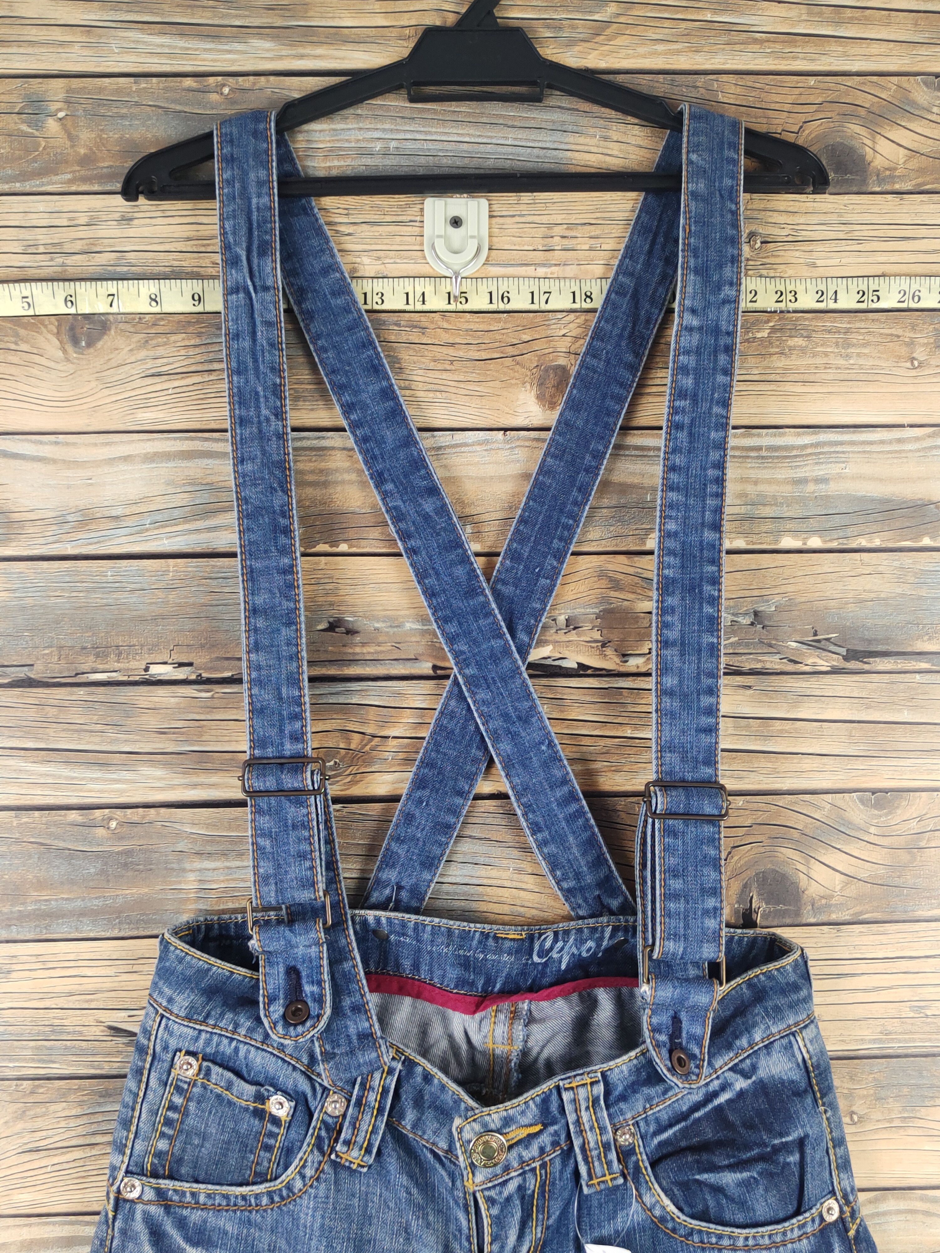 Japanese Brand DL Japanese Brand Blue Distressed Suspender Jeans #1082 Size 28" / US 6 / IT 42 - 2 Thumbnail