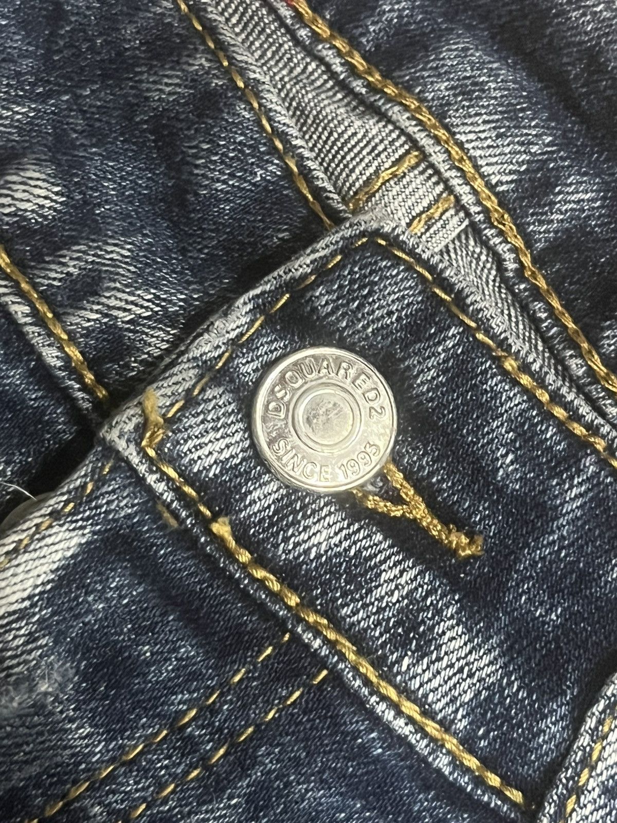 Dsquared2 Dsquared2 Blue Denim Slim Fit Paint Splatter Distressed Jean Size US 29 - 8 Thumbnail