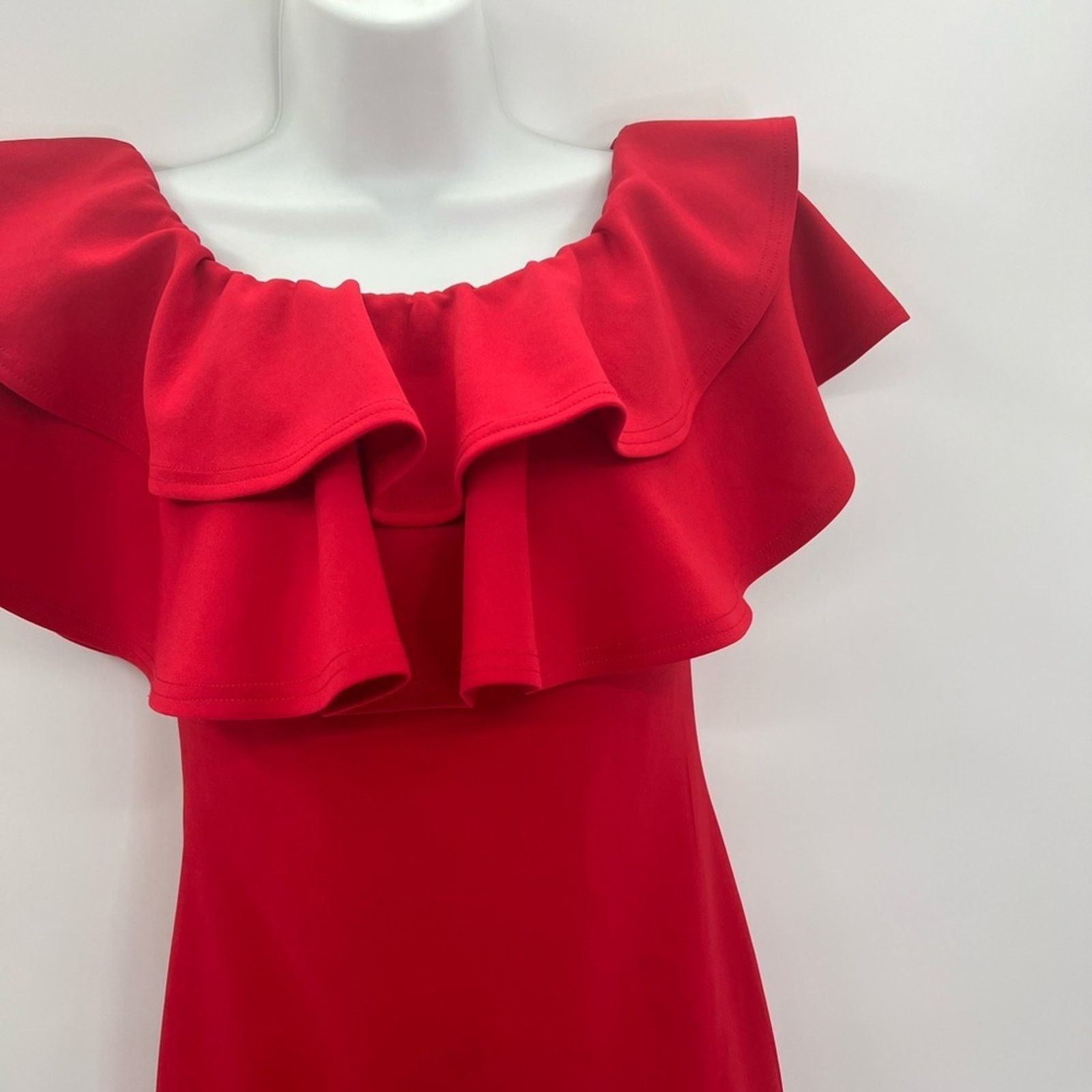 Boohoo Boohoo Red Tight Off Shoulder Ruffled Midi Dress Sz 8 Size M / US 6-8 / IT 42-44 - 5 Thumbnail