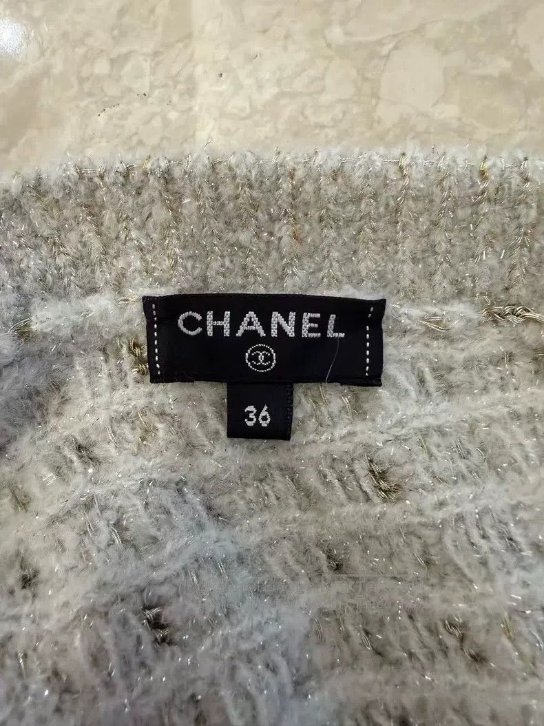 Chanel Chanel 17A beige mixed gold silk checkered knit sweater Size XS / US 0-2 / IT 36-38 - 3 Thumbnail