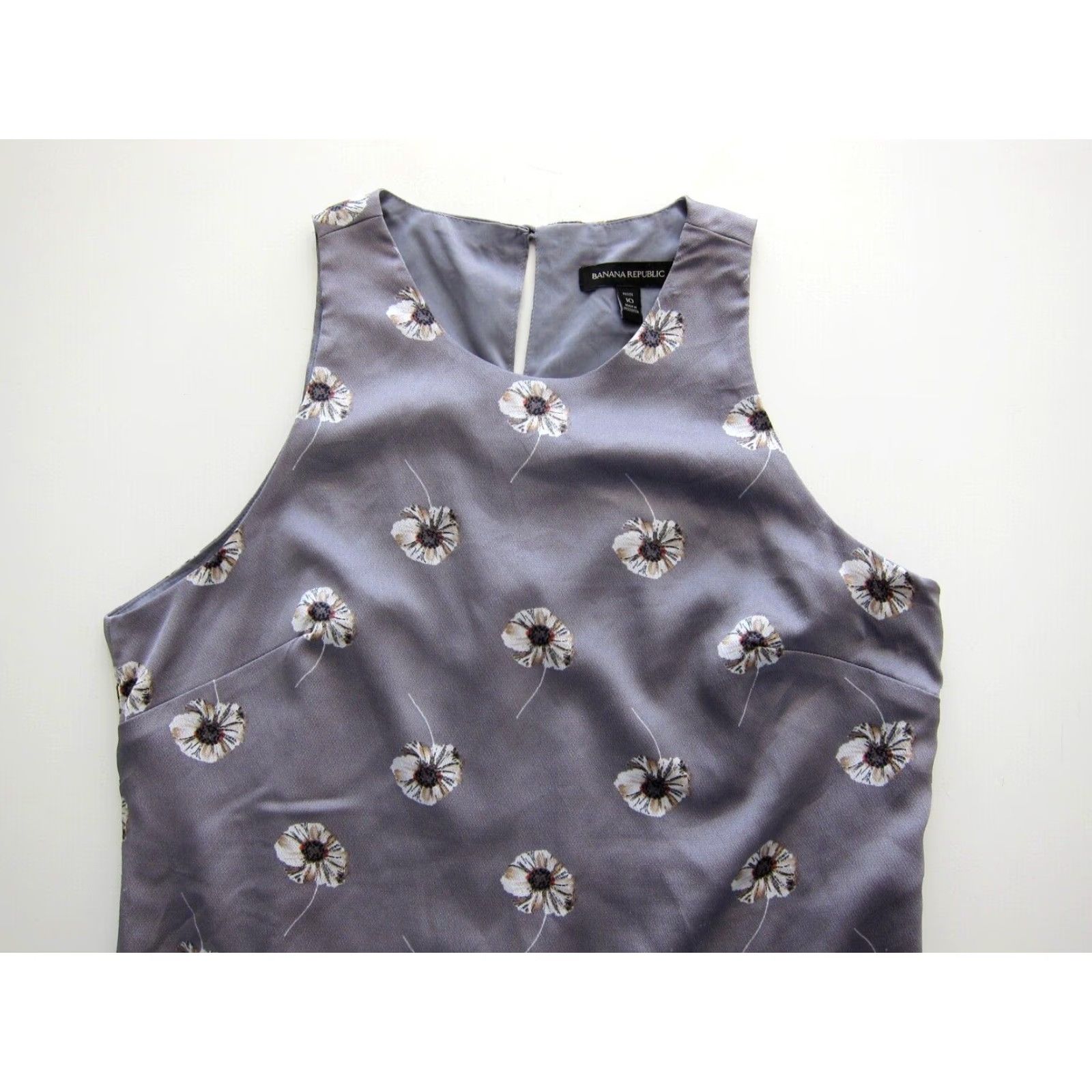 Banana Republic Banana Republic Grey Floral Satin Sleeveless Sheath Tank Tunic Dress P Small Martina? Size S / US 4 / IT 40 - 3 Thumbnail