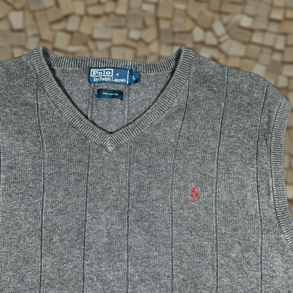 Polo Ralph Lauren VINTAGE Polo Ralph Lauren Sweater Vest Shirt Adult LARGE Gray Cotton 90s Polo Pony Logo Sleeveless Knit Size US L / EU 52-54 / 3 - 1 Thumbnail