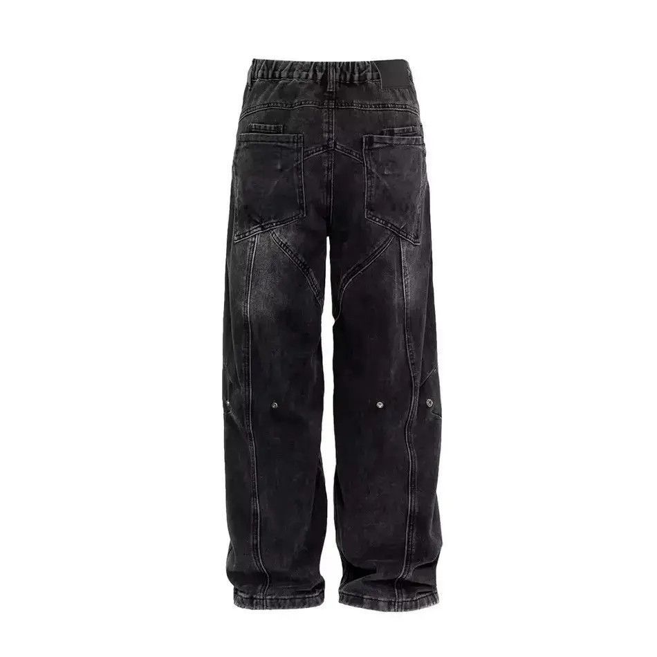 Japanese Brand Vintage black patchwork rivet wide leg jeans Size US 32 / EU 48 - 5 Thumbnail