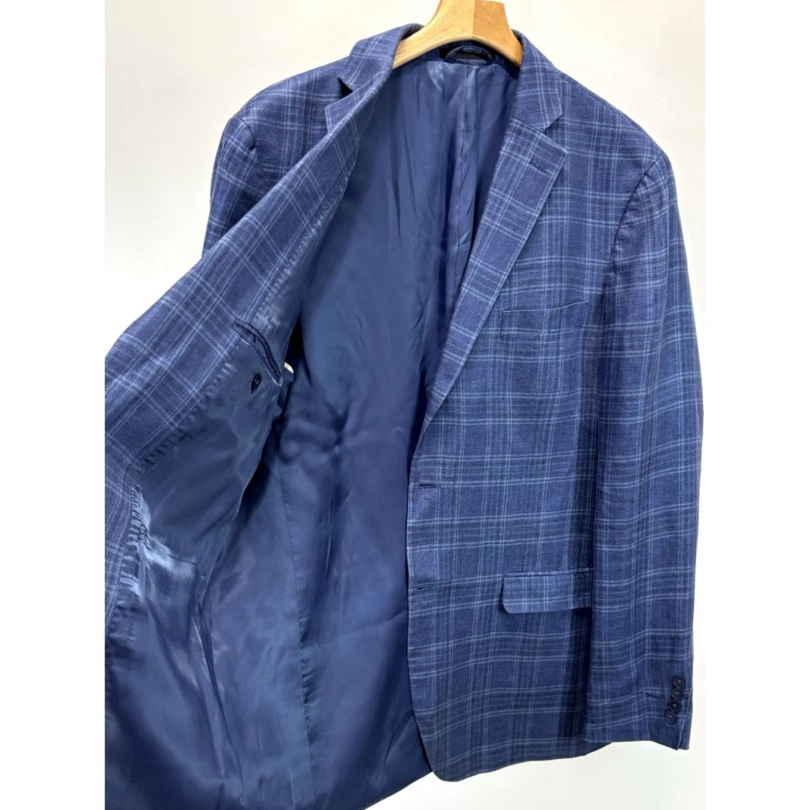 Ralph Lauren VINTAGE Lauren Ralph Lauren Blazer Men 44 Regular Linen Plaid Blue 2 Button Summer Preppy Old Money Resort WearMens Size 44R - 5 Thumbnail