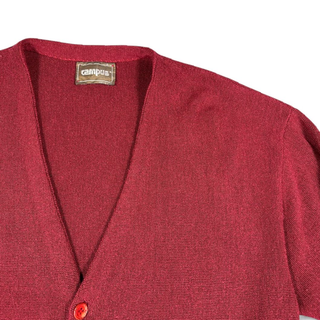 Vintage VINTAGE Campus Cardigan Sweater Adult LARGE Red Pockets Ribbed Banded Grunge 70s Size US L / EU 52-54 / 3 - 2 Thumbnail