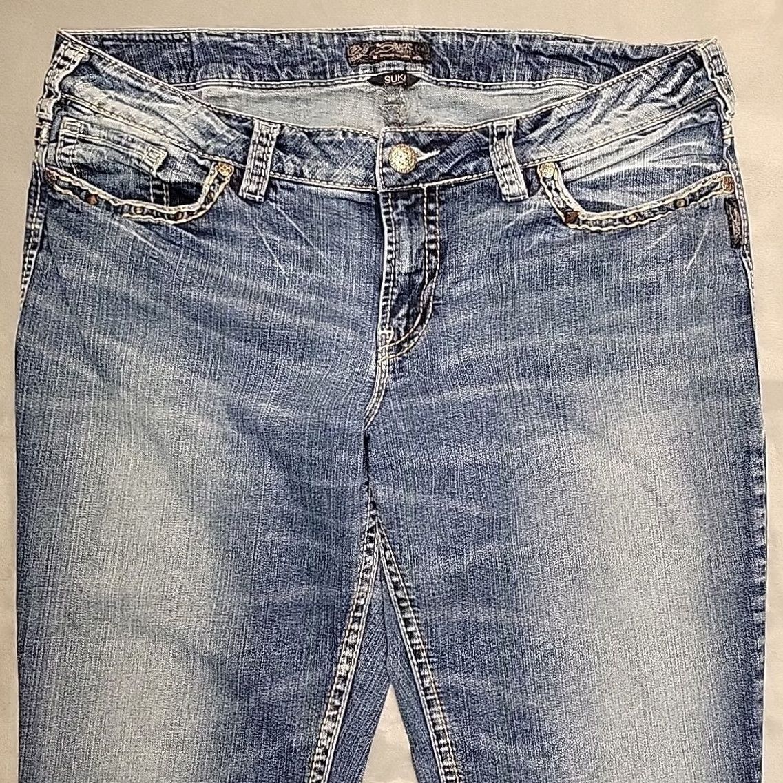 Silver Jeans Co. VINTAGE Silver Jeans Womens 20 Tall Suki Slim Bootcut Stretch Blend Thick Stitch Cowboy Jeans Blue 34in Inseam with Belt Loops Womens Size 42" / US 20 - 3 Thumbnail