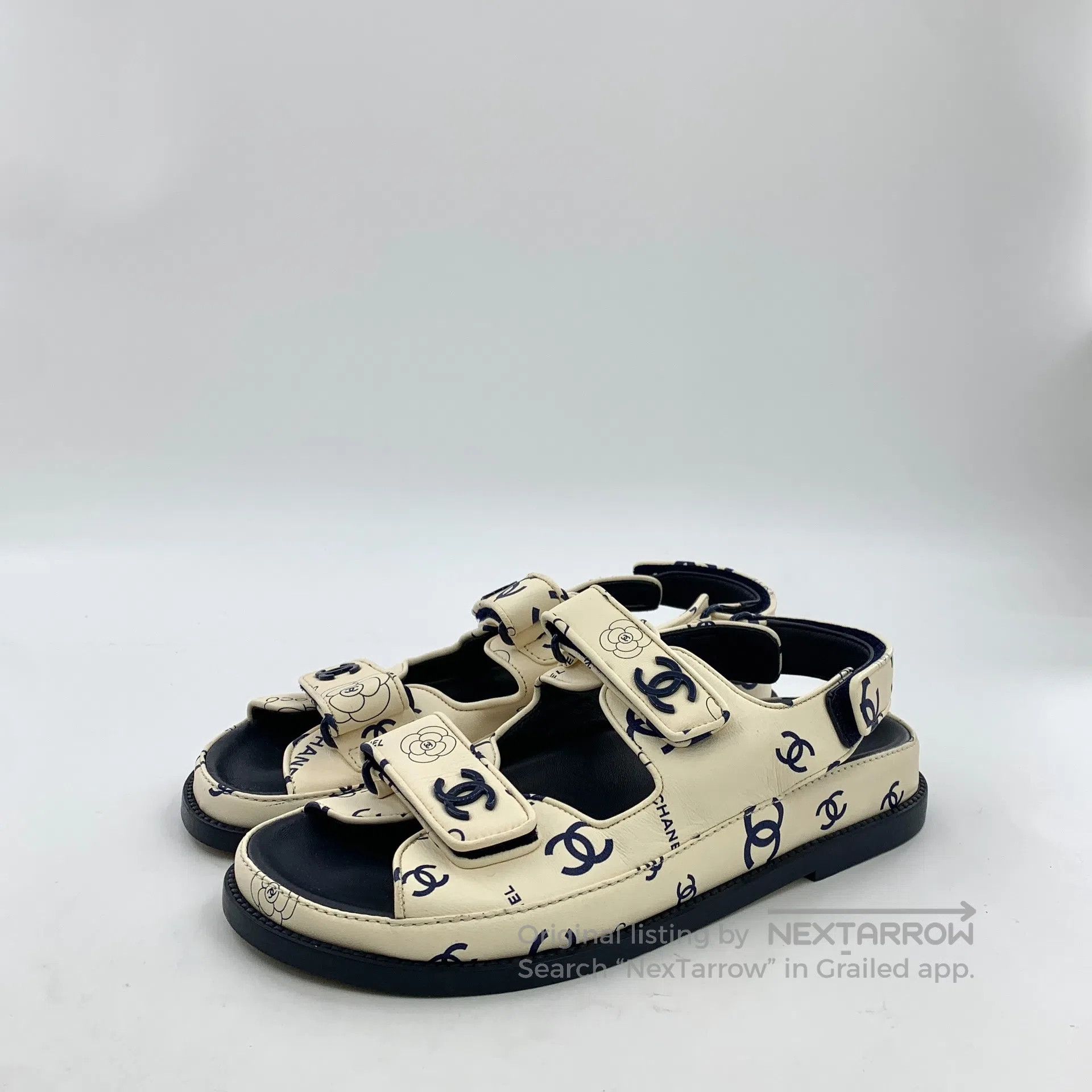 Chanel Chanel Beige camellia double C print casual Velcro flat sa Size US 7 / IT 37 - 1 Thumbnail