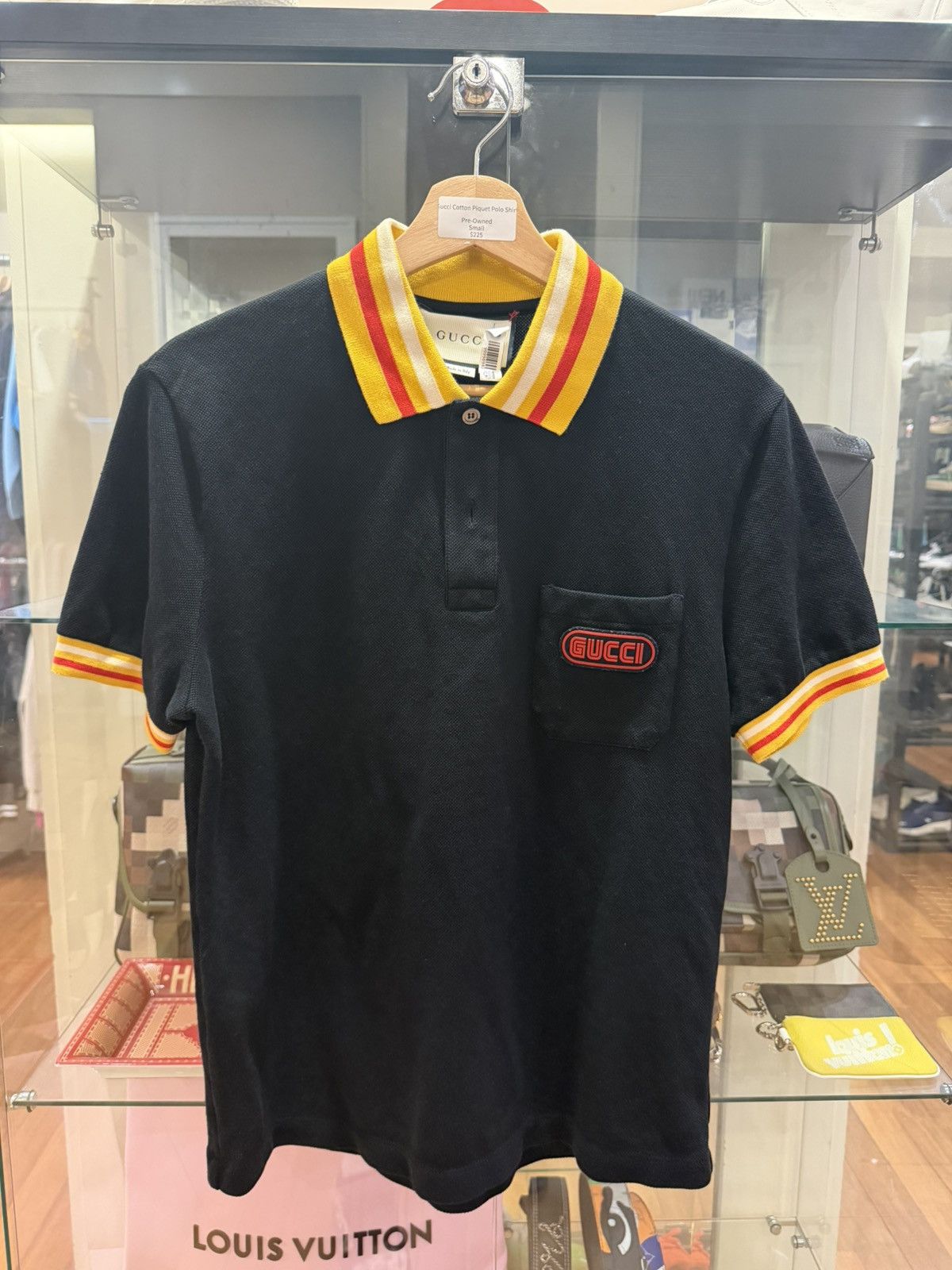 Gucci Gucci Cotton Piquet Polo Shirt - Black Yellow Red Size US S / EU 44-46 / 1 - 1 Thumbnail