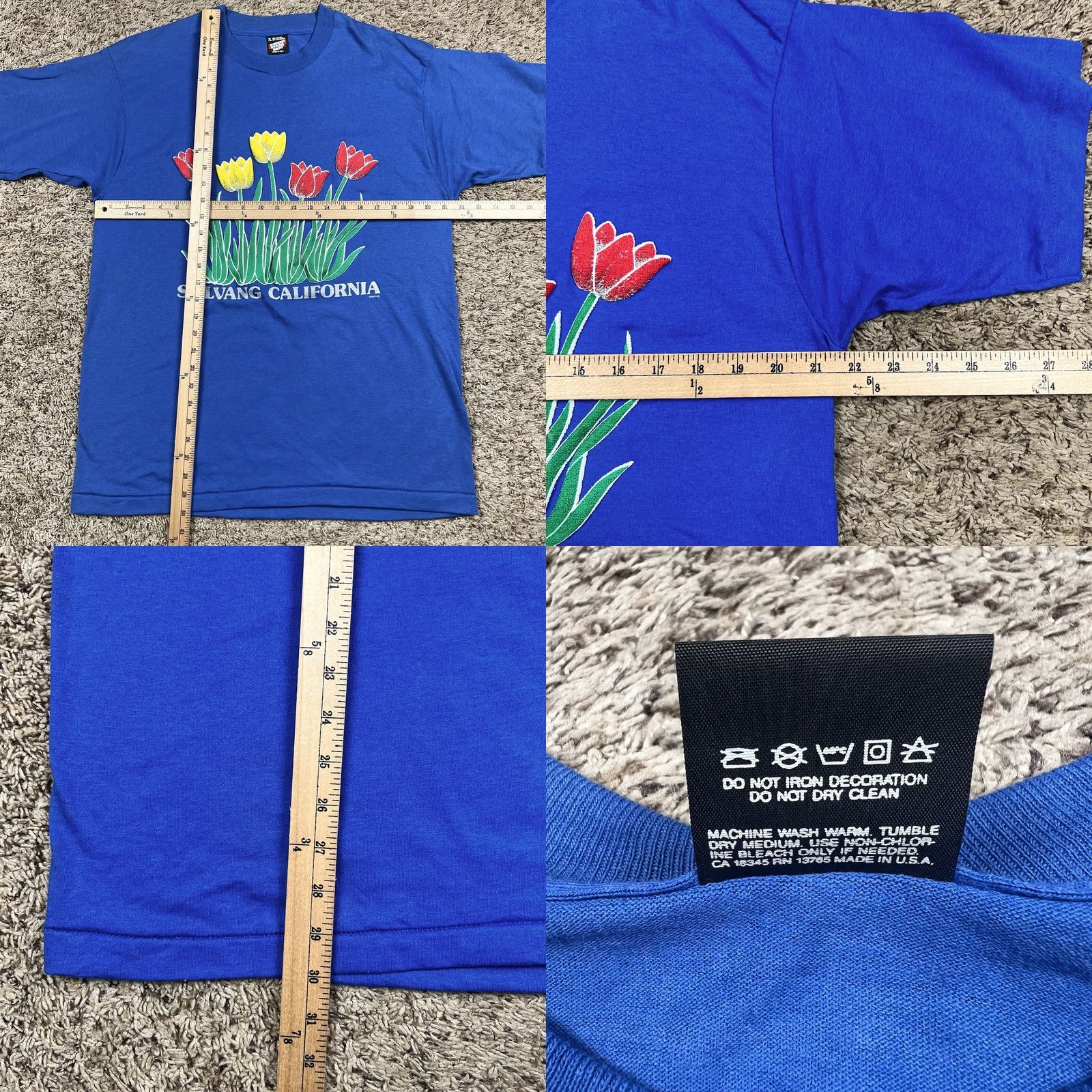 Vintage VINTAGE Screen Stars Best T-Shirt XL Blue Floral Tulip Puff Print Graphic 90s Unisex Adults Short Sleeve Crew Neck Made USA Size US XL / EU 56 / 4 - 8 Thumbnail