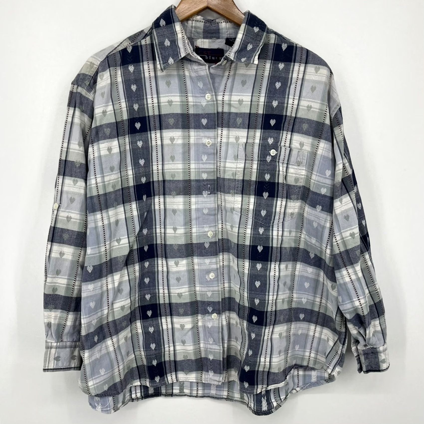 Vintage CST Blues Button-Up Shirt Womens 2X Blue Plaid Cotton Long Sleeve Size XXL / US 16-18 / IT 52-54 - 2 Thumbnail