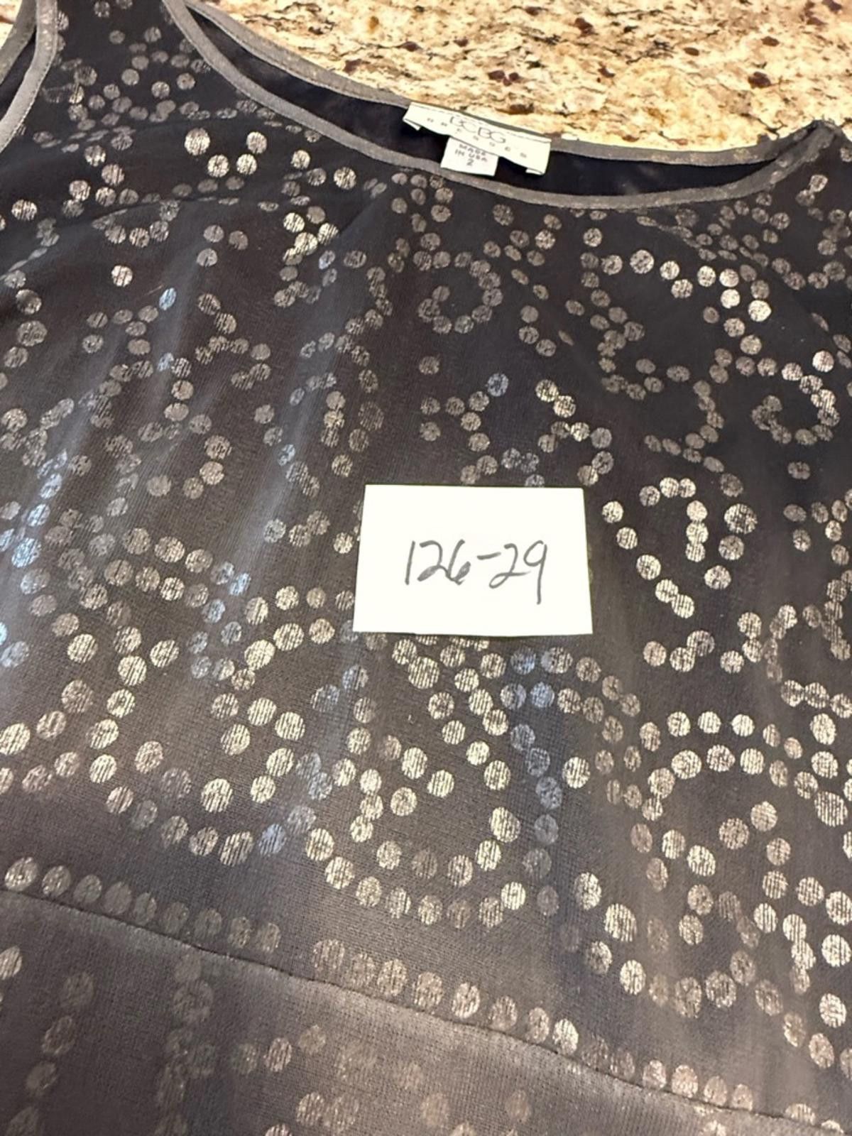 Other BCBG black gray sleeveless midi dress silver polka dots SZ 2 Size XS / US 0-2 / IT 36-38 - 12 Thumbnail