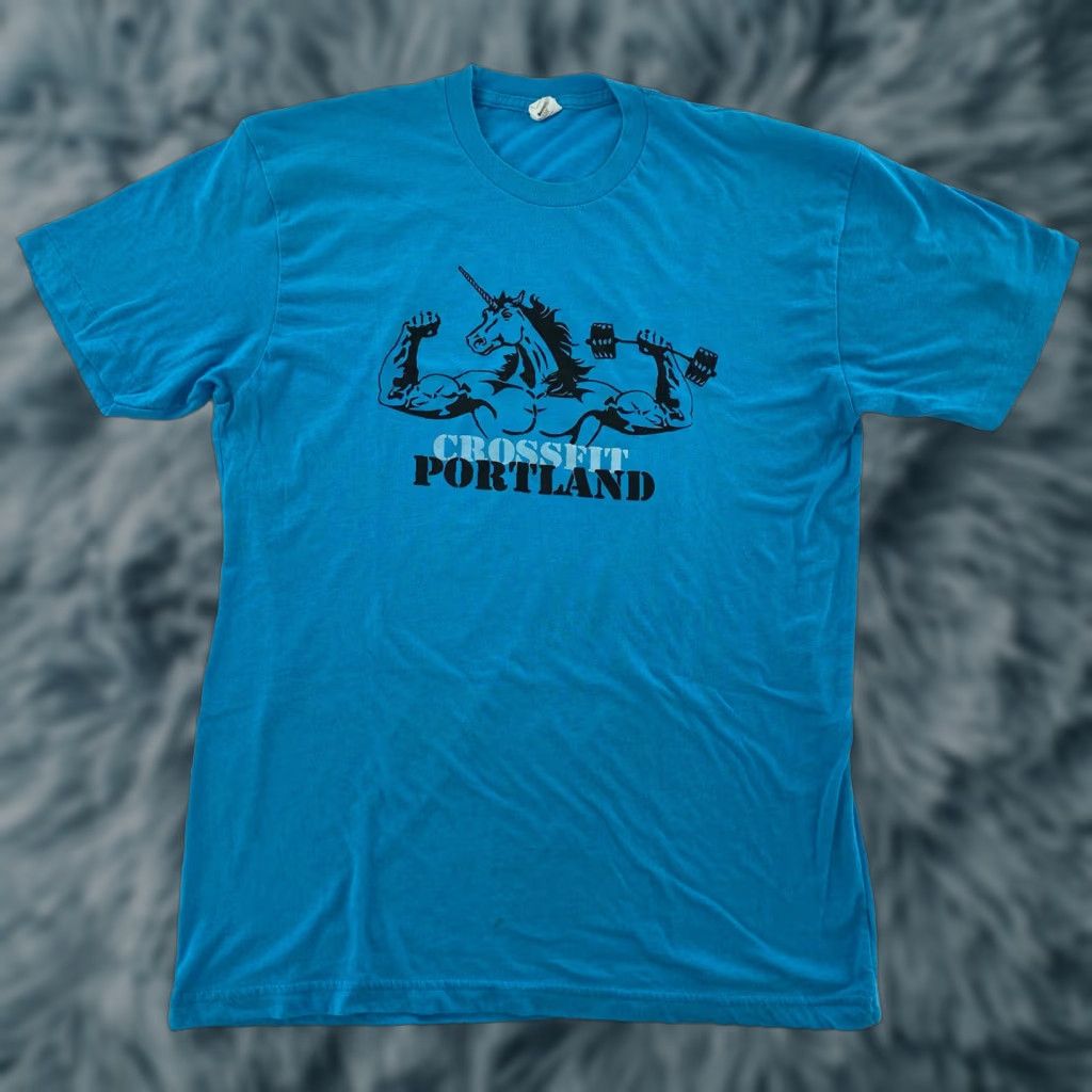 American Apparel American Apparel Shirt Adult Large Neon Blue Portland Crossfit Unicorn Tiger Bear Dual Graphics Slim Knit Crew Neck Short Sleeve Logo 90s Event Mens L Size US L / EU 52-54 / 3 - 1 Thumbnail