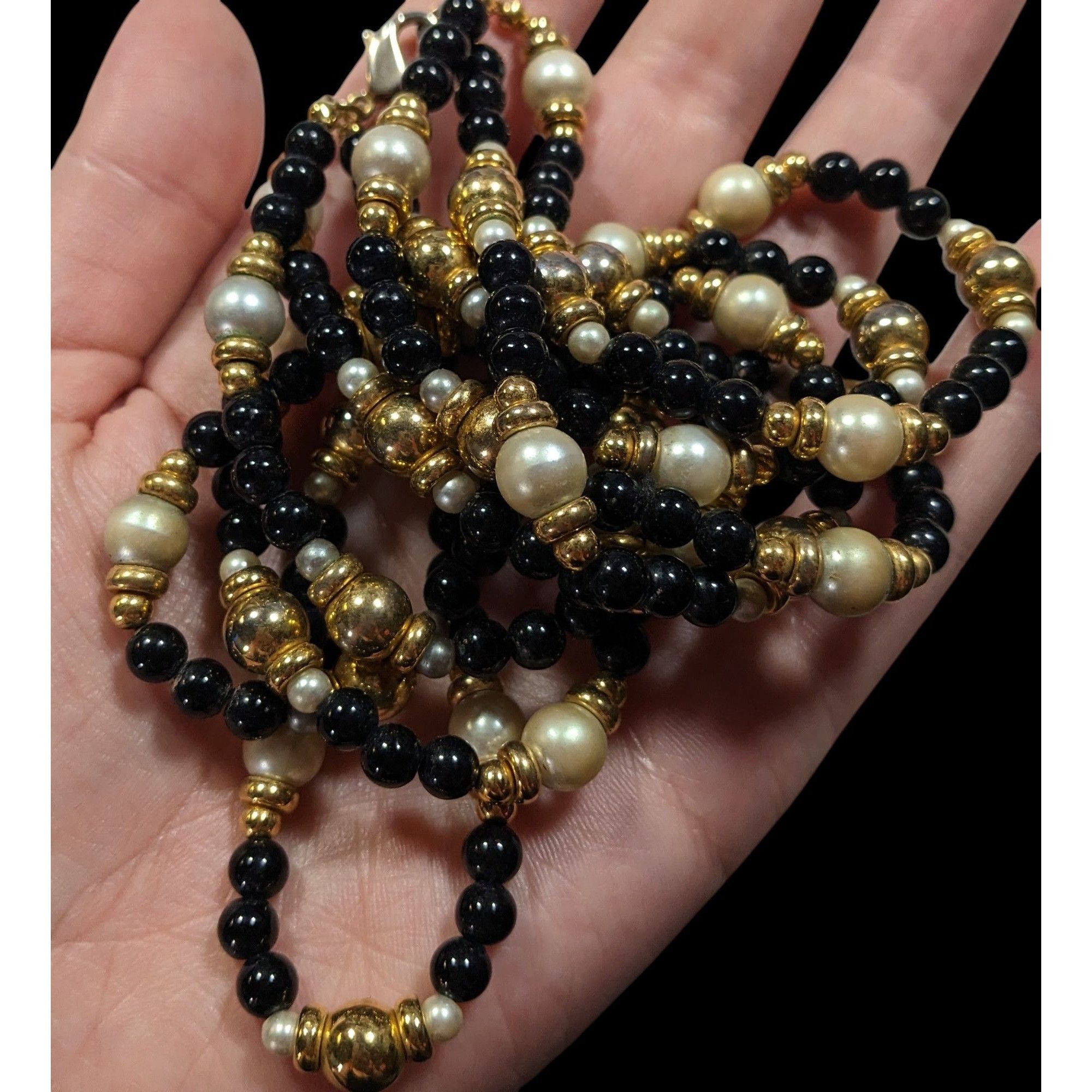 Other Elegant Glam Black Gold And Silver Tone Layered Beaded Neckl Size ONE SIZE - 3 Thumbnail