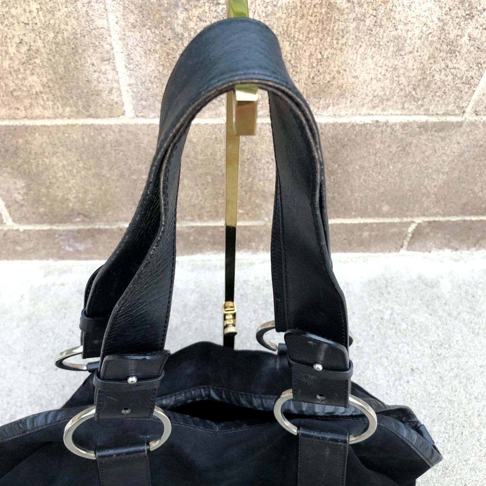 Vintage JANE AUGUST Designer Purse Shoulder Hand Bag Black Leather Suede Large Size ONE SIZE - 3 Thumbnail