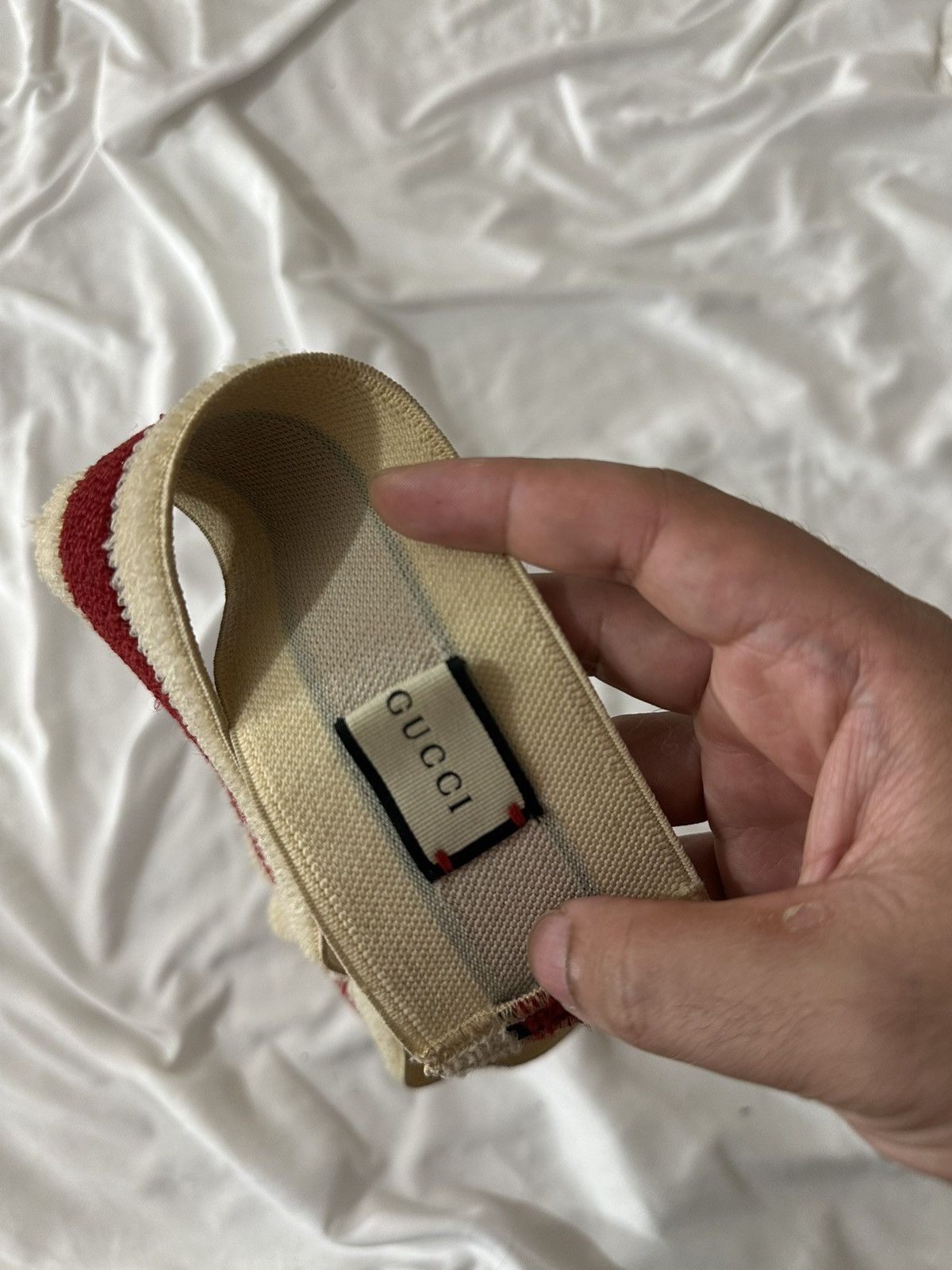 Gucci Gucci Cream Striped Logo Terry Elastic Head Band Size ONE SIZE - 4 Thumbnail