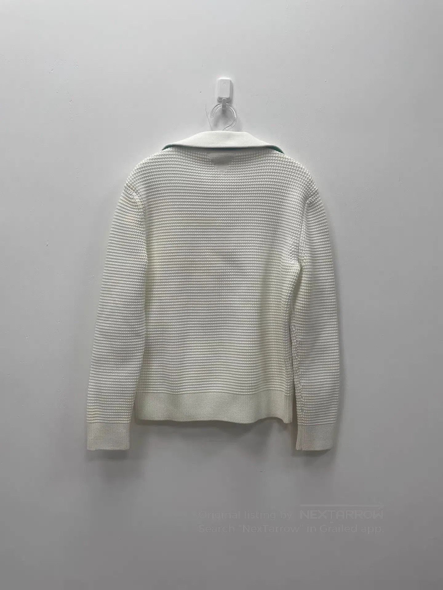 Bottega Veneta White Ribbed Knit Long Sleeve Collared Top. Size US S / EU 44-46 / 1 - 2 Thumbnail