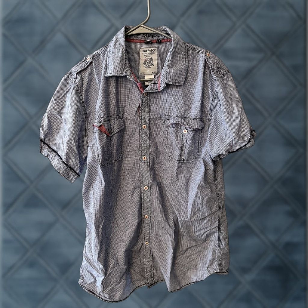Buffalo David Bitton Buffalo by David Bitton Men's Blue Check Short Sleeve Button-Down Shirt L Size US L / EU 52-54 / 3 - 1 Thumbnail