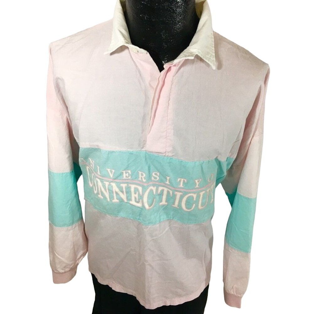 Jansport Vtg Jansport Pastel PINK Blue University of Connecticut Polo Size US XL / EU 56 / 4 - 1 Thumbnail