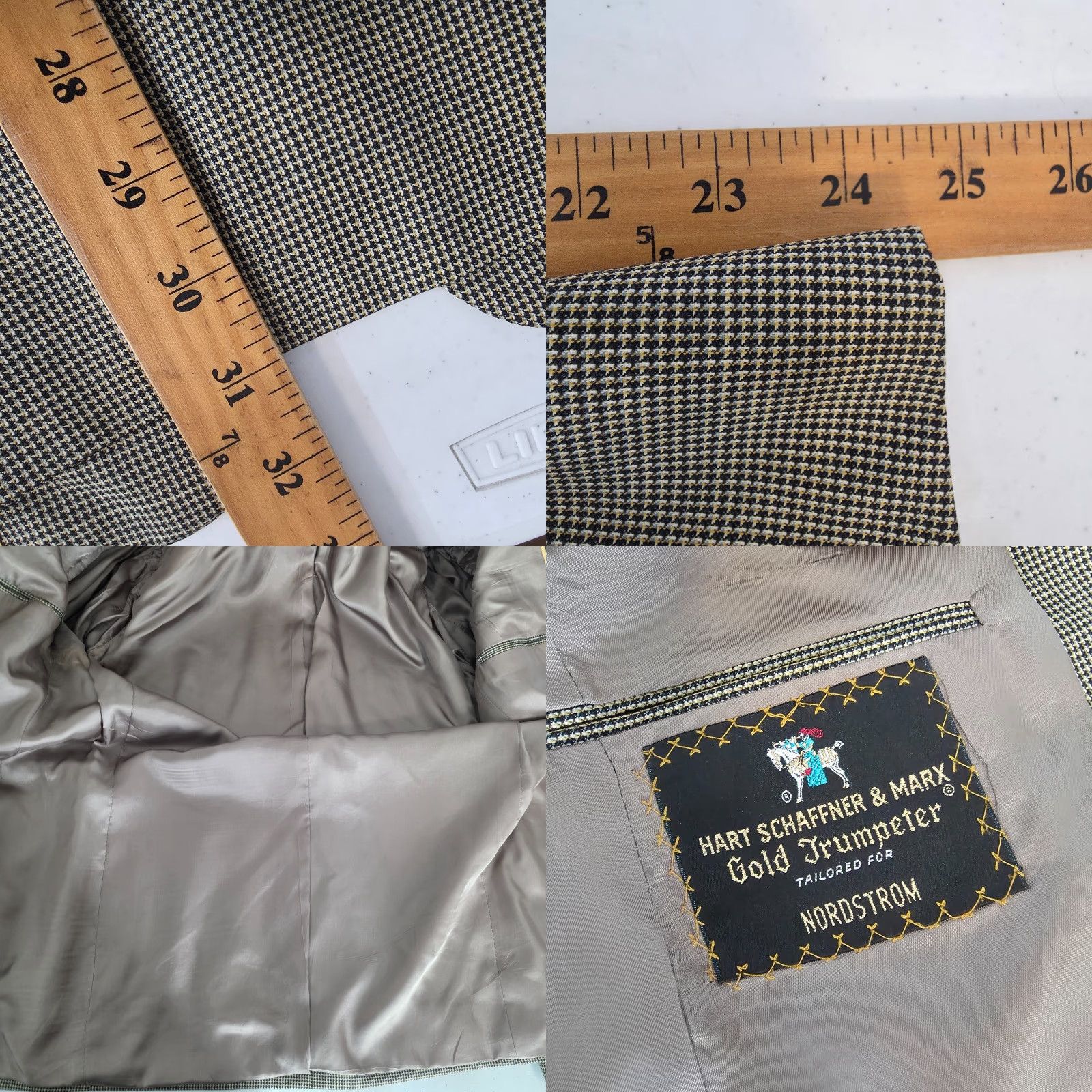 Hart Schaffner Marx Hart Schaffner Marx Gold Trumpeter Blazer Men 40 Jacket Houndstooth Wool Notch Notch Lapel Size 40R - 8 Thumbnail