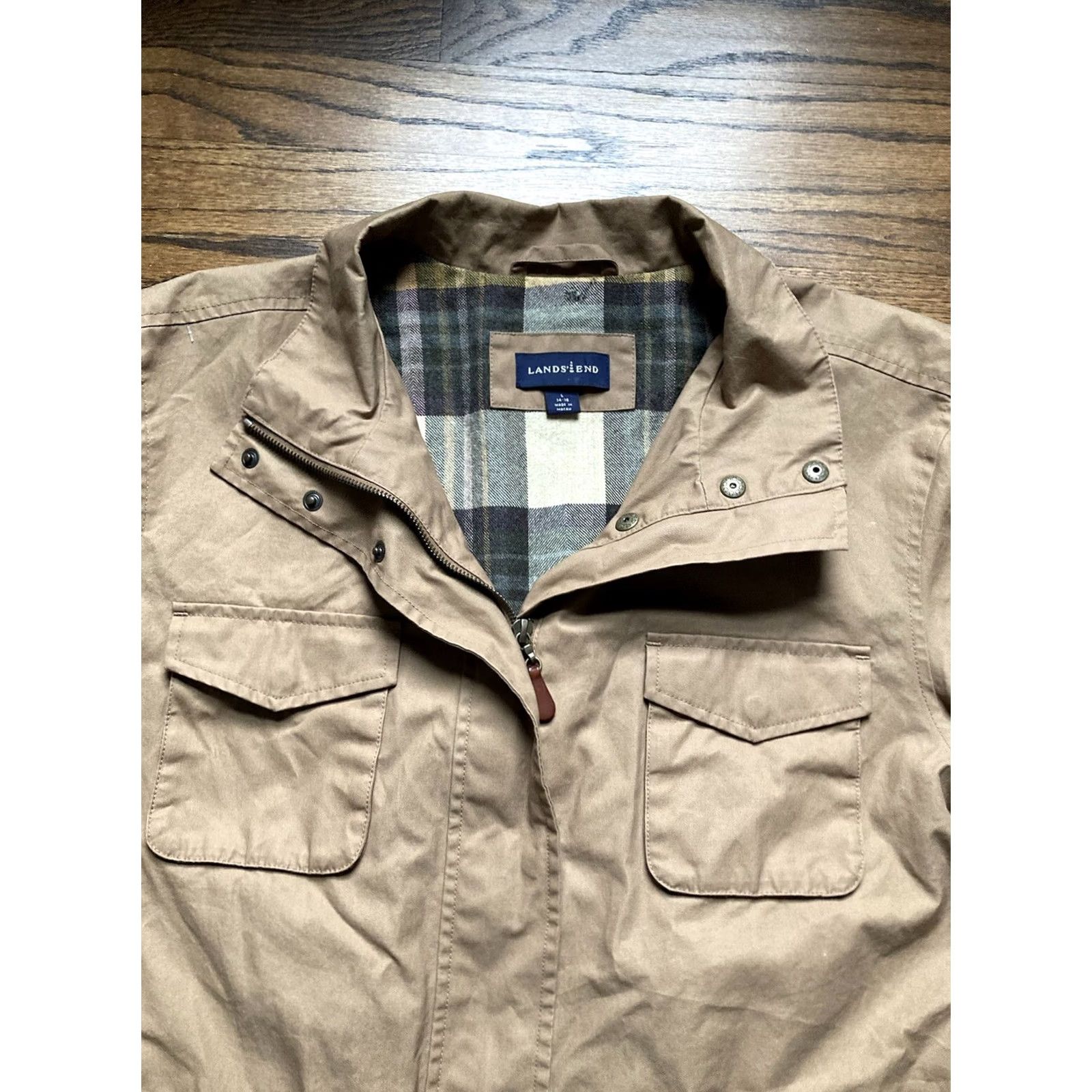 Lands' End VINTAGE Lands End Barn Chore Jacket Large Beige Plaid Wool Lined Insulated Mens Size US L / EU 52-54 / 3 - 4 Thumbnail