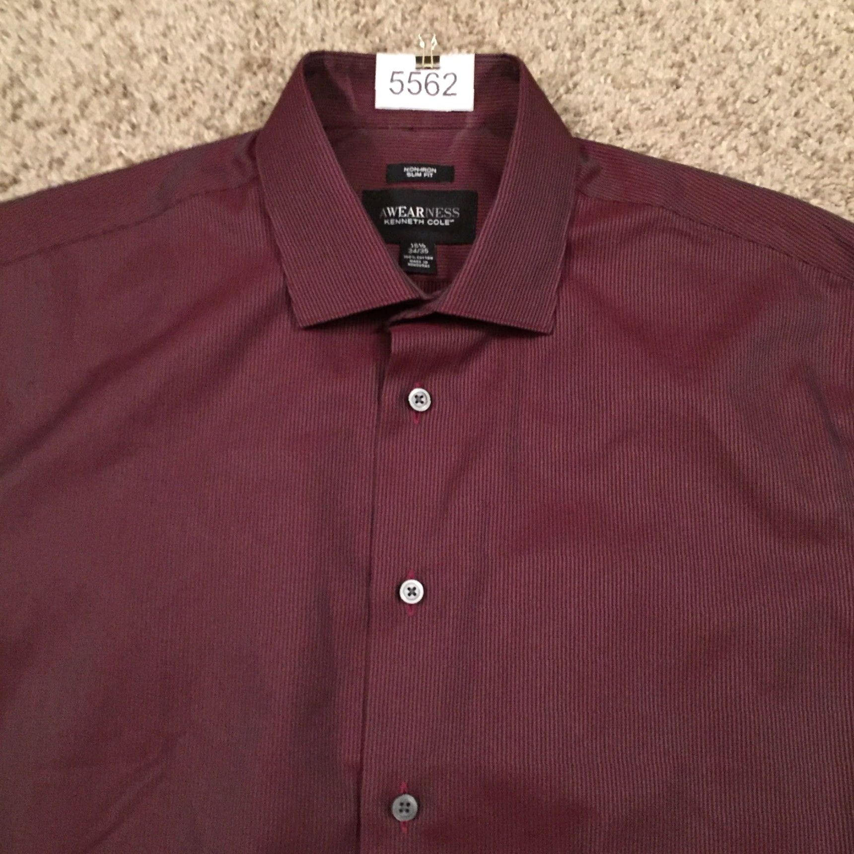 Kenneth Cole KENNETH COLE Shirt Mens 16.5 Slim Red Striped Long Sleeve Button Up Size US XL / EU 56 / 4 - 3 Thumbnail