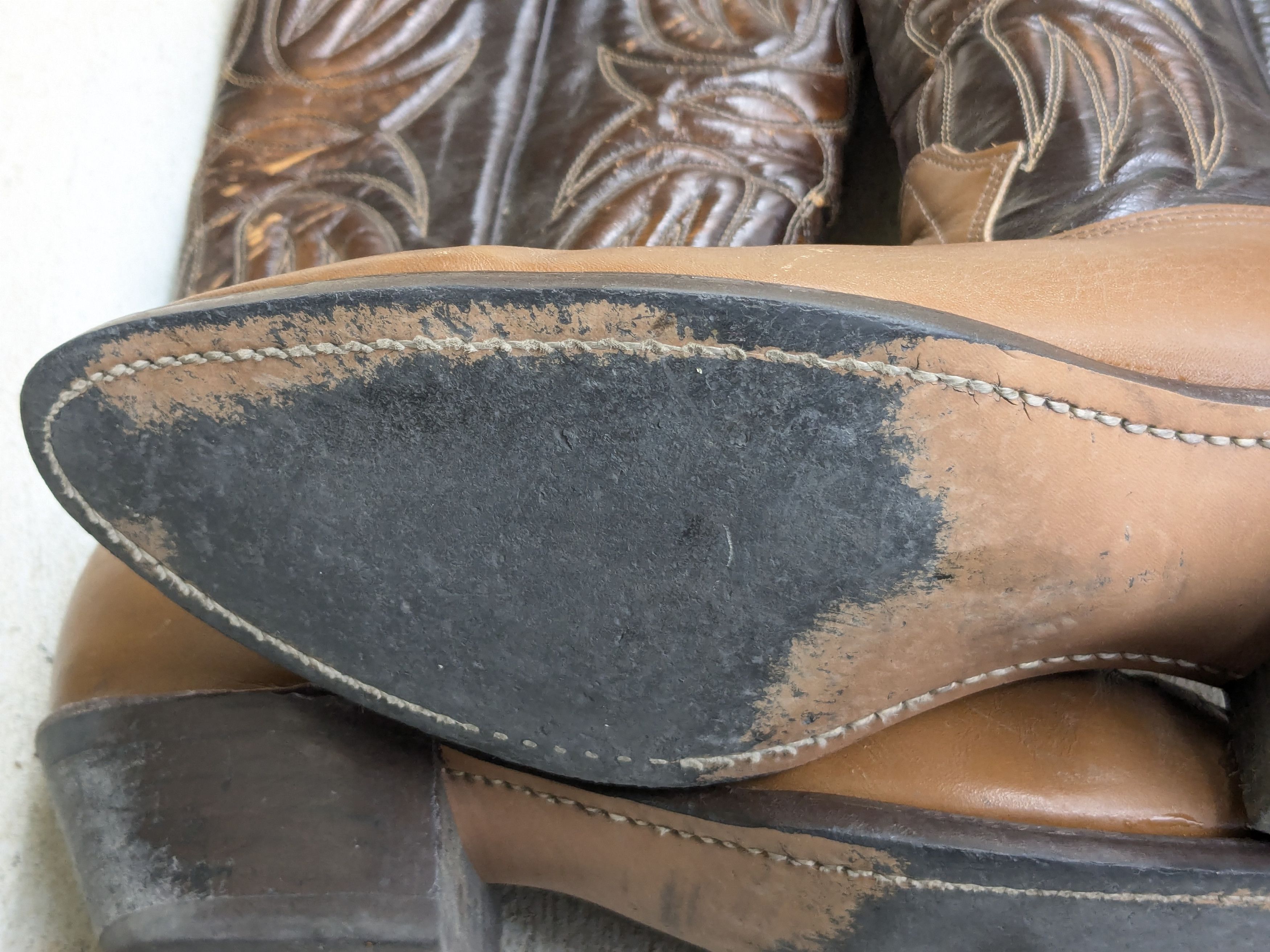 Genuine Leather Texas Cowboy Boots Brown Tan 9.5 D Leather Tan Size US 9.5 / EU 42-43 - 18 Thumbnail