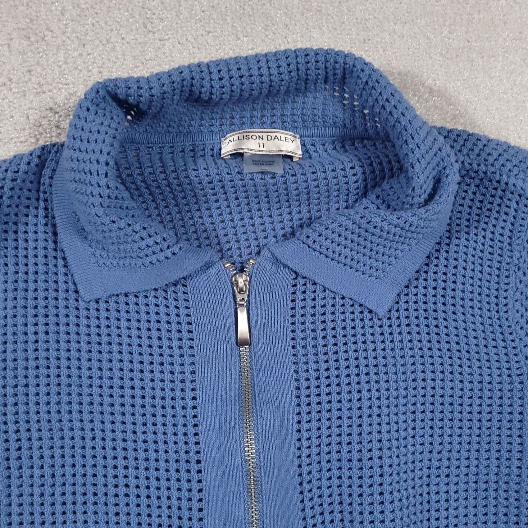 Vintage Allison Daley Jacket Womens 3X Blue Textured Knit Full Zip Pockets Lightweight Layer Jacket Size XXL / US 16-18 / IT 52-54 - 3 Thumbnail