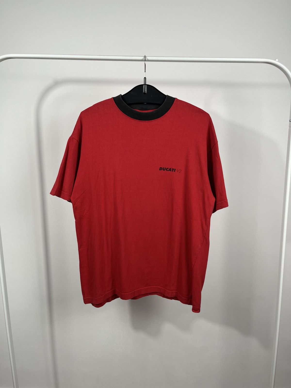 Ducati Ducati V2 Red T-Shirt Black Collar Moto Tee 100% Cotton Size US L / EU 52-54 / 3 - 1 Thumbnail