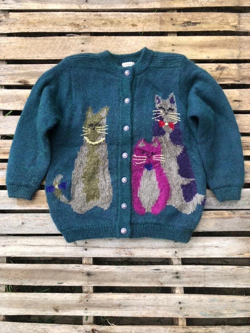Japanese Brand × Vintage Vintage Japanese Brand Knit Cardigan Cats Design Size M / US 6-8 / IT 42-44 - 1 Thumbnail
